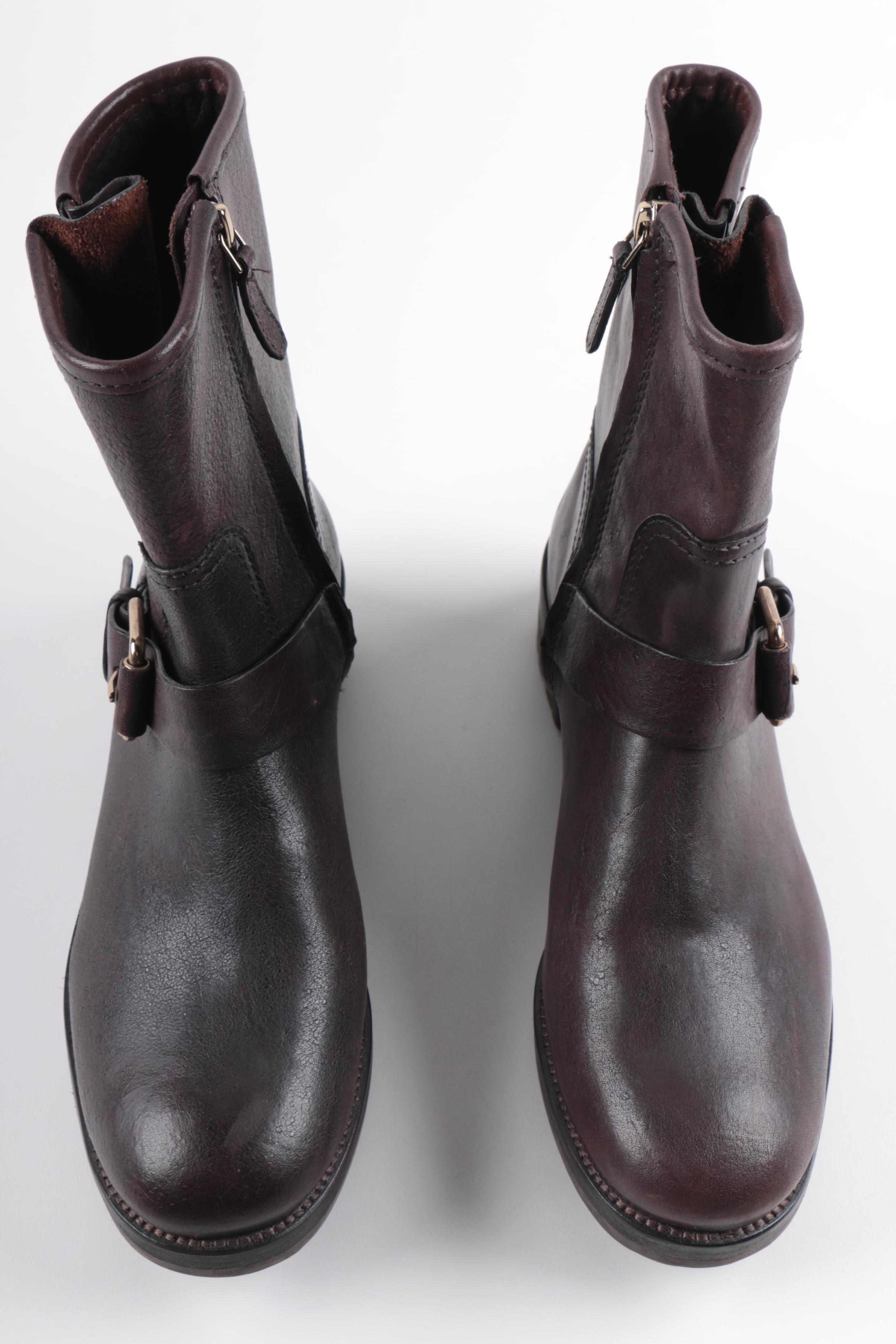 Tory Burch "Chrystie" Dark Brown Leather Moto Boots