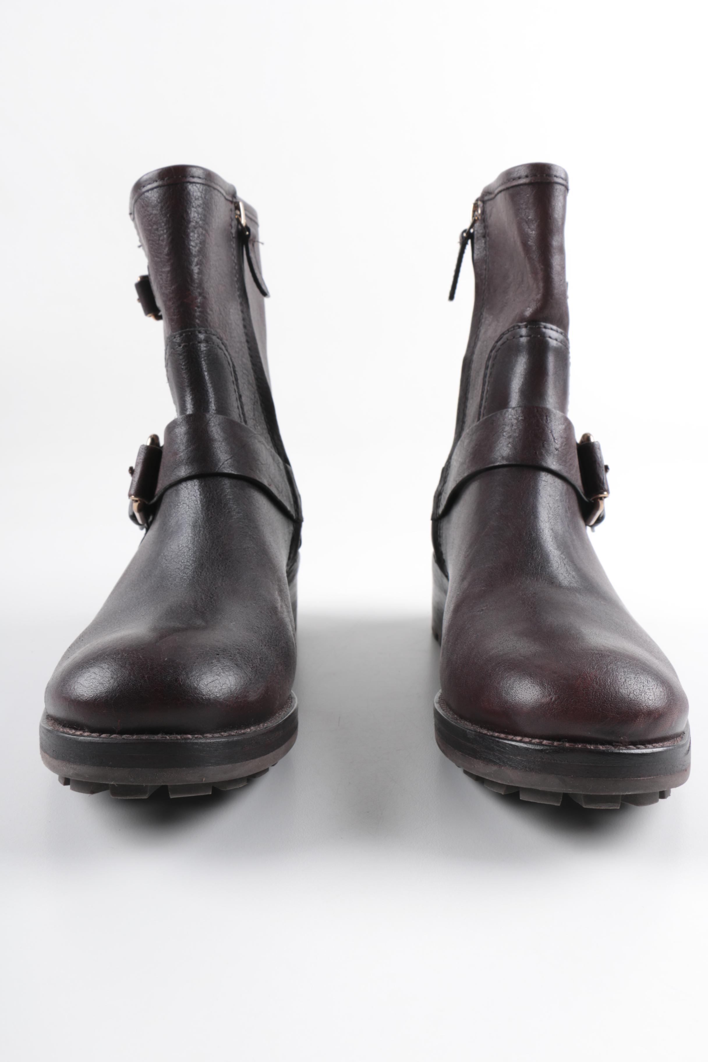 Tory Burch "Chrystie" Dark Brown Leather Moto Boots