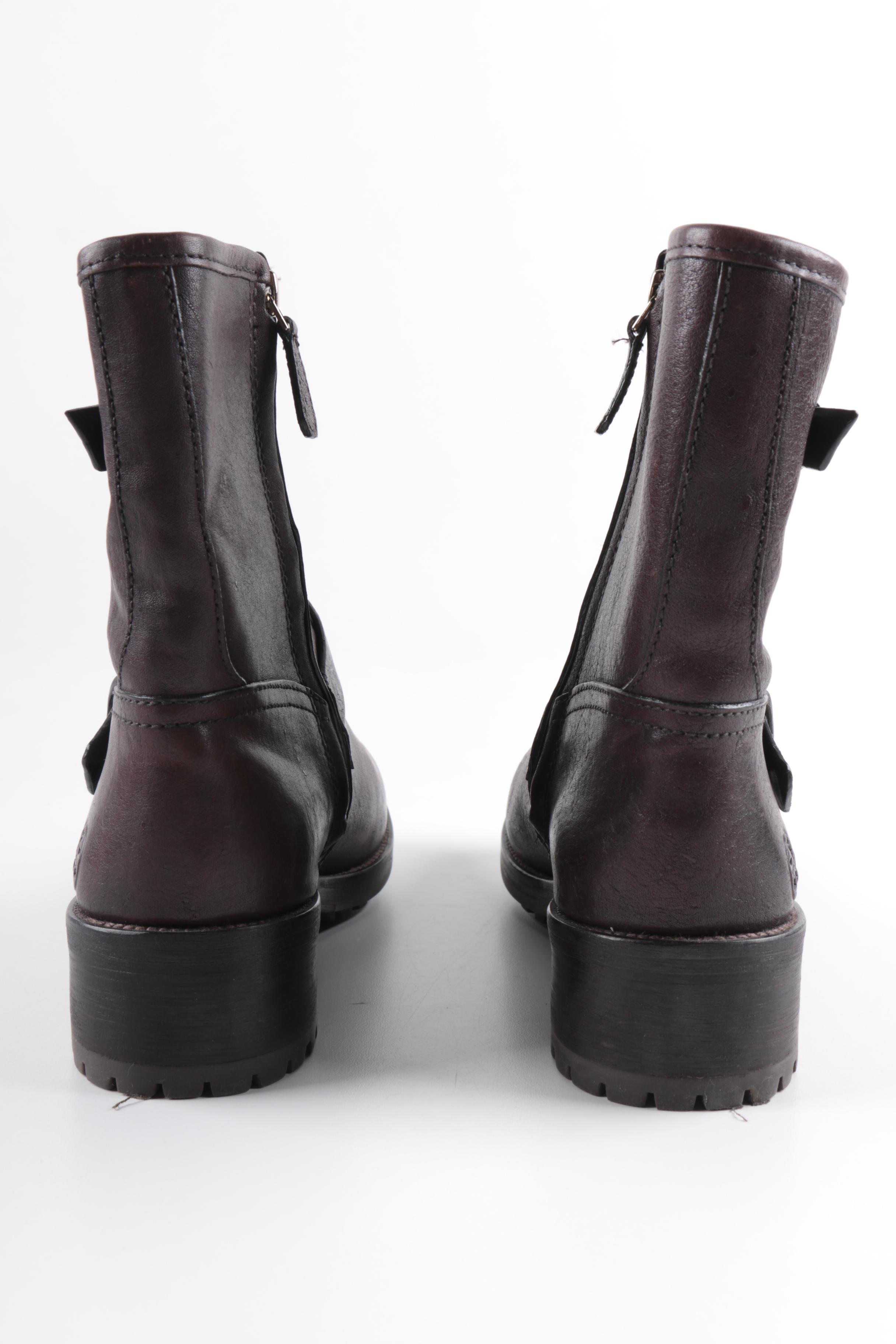 Tory Burch "Chrystie" Dark Brown Leather Moto Boots