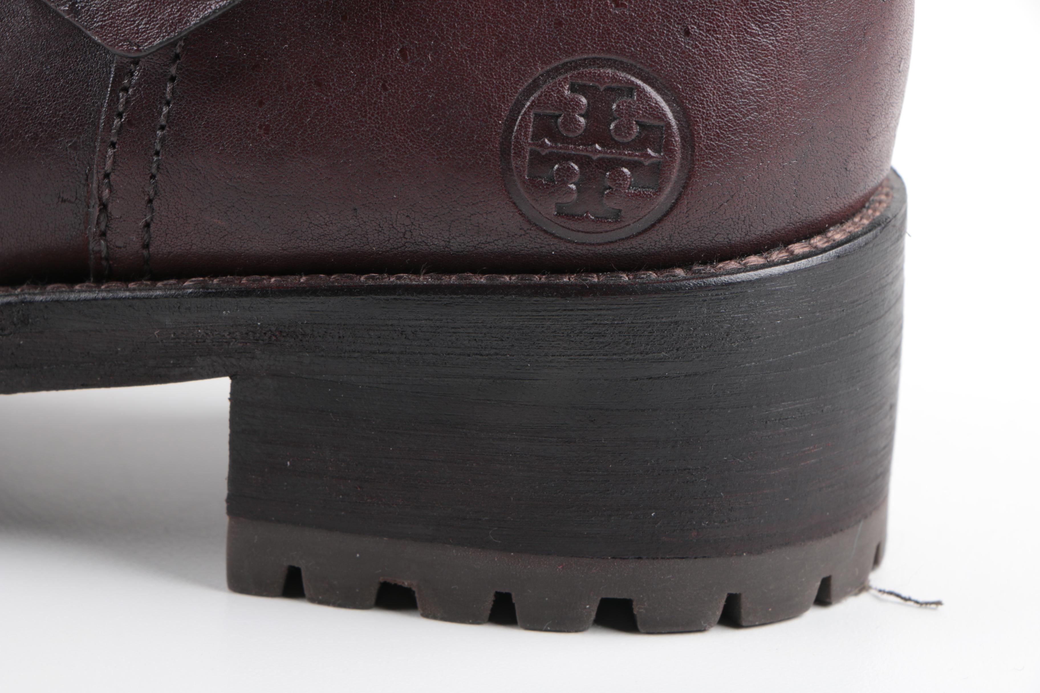 Tory Burch "Chrystie" Dark Brown Leather Moto Boots