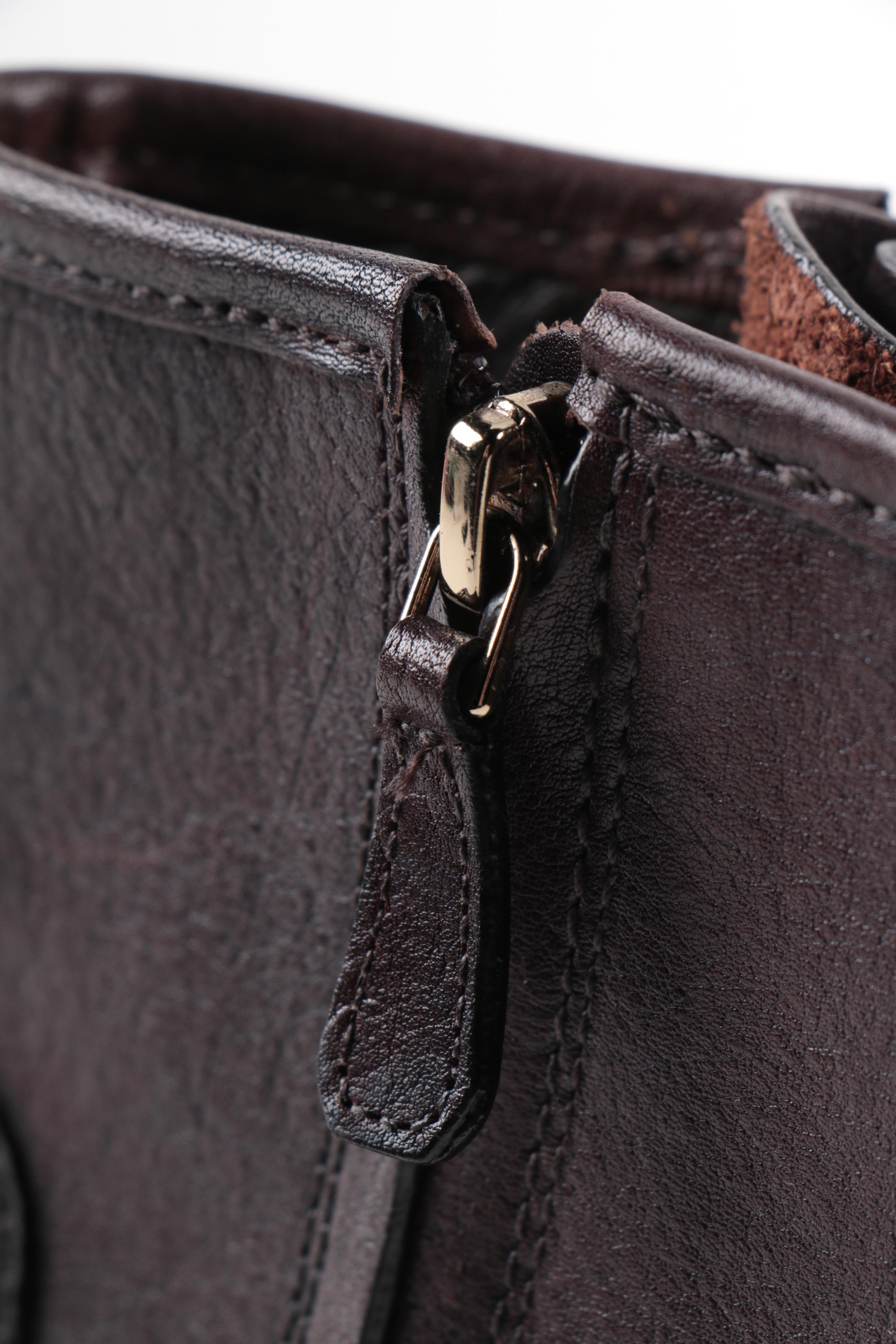 Tory Burch "Chrystie" Dark Brown Leather Moto Boots