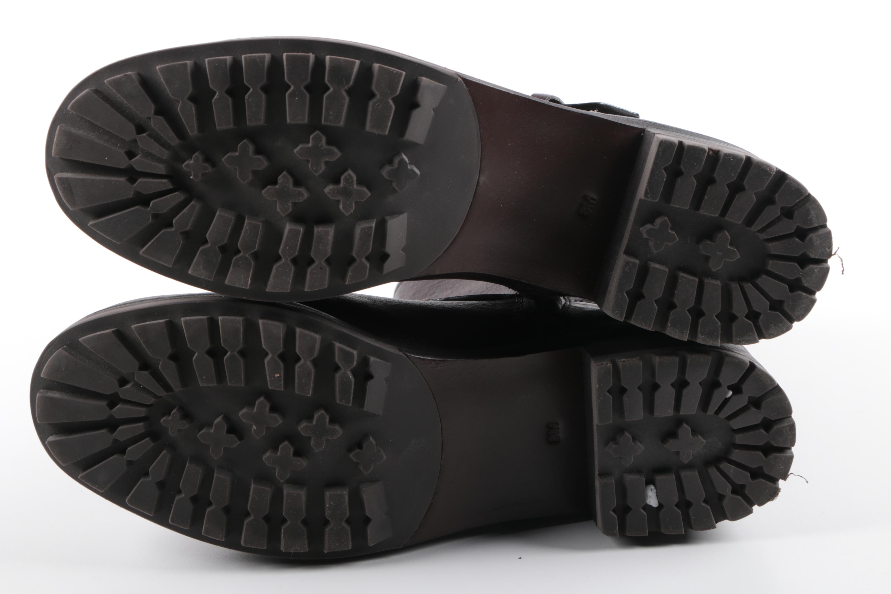 Tory Burch "Chrystie" Dark Brown Leather Moto Boots