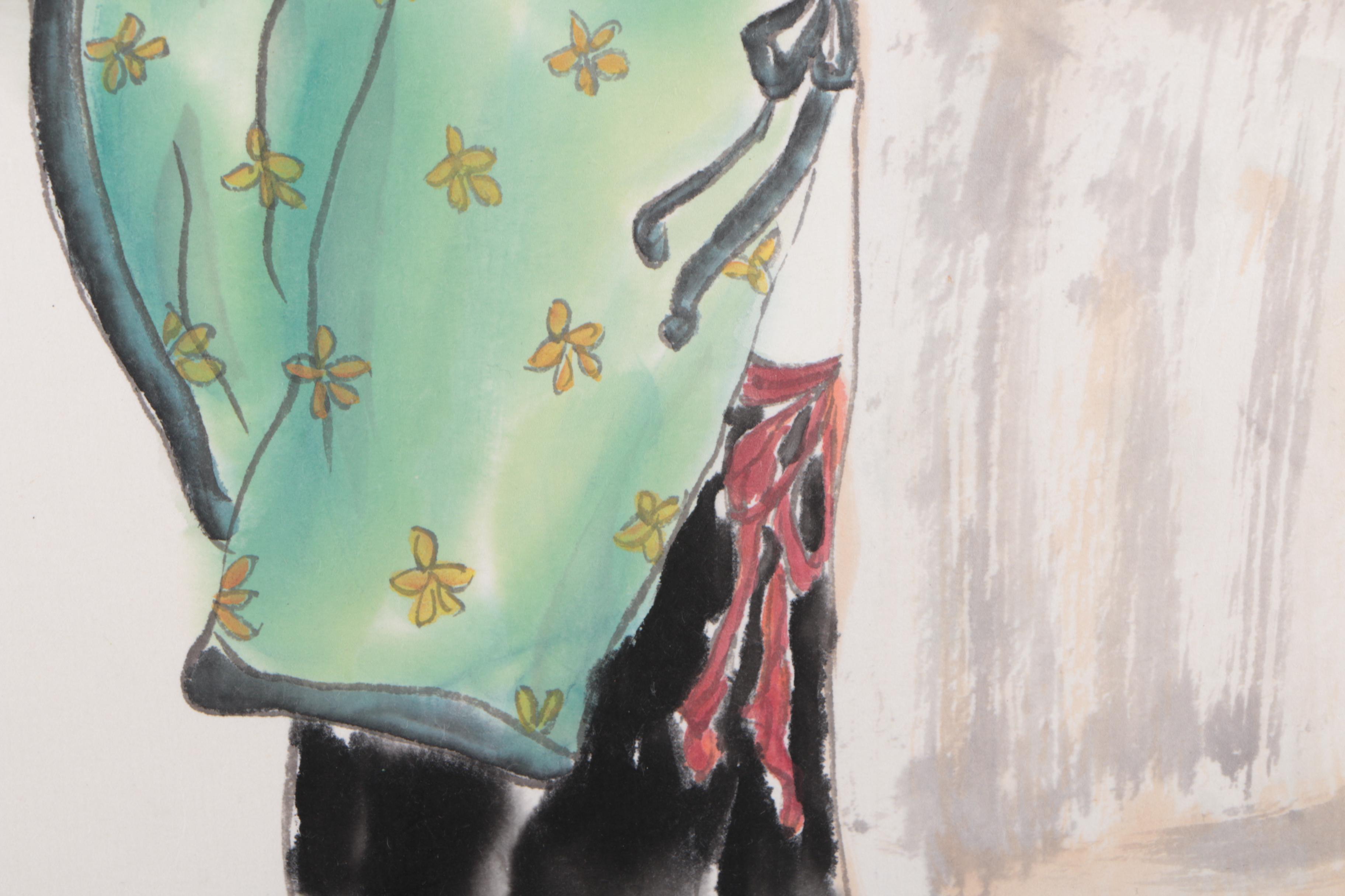 Chinese Ink Drawing of a Child on Paper