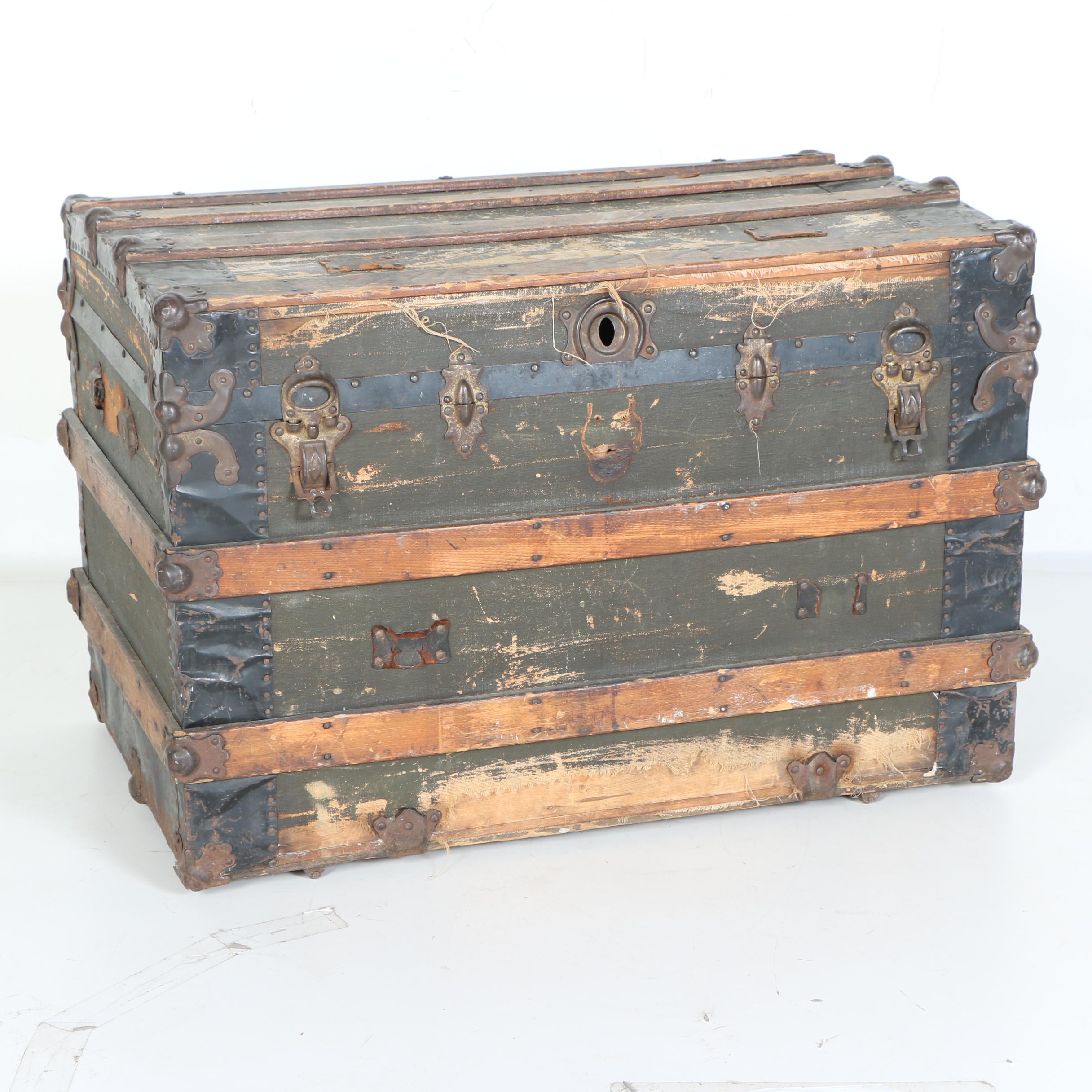 Antique Oak and Canvas Steamer Trunk