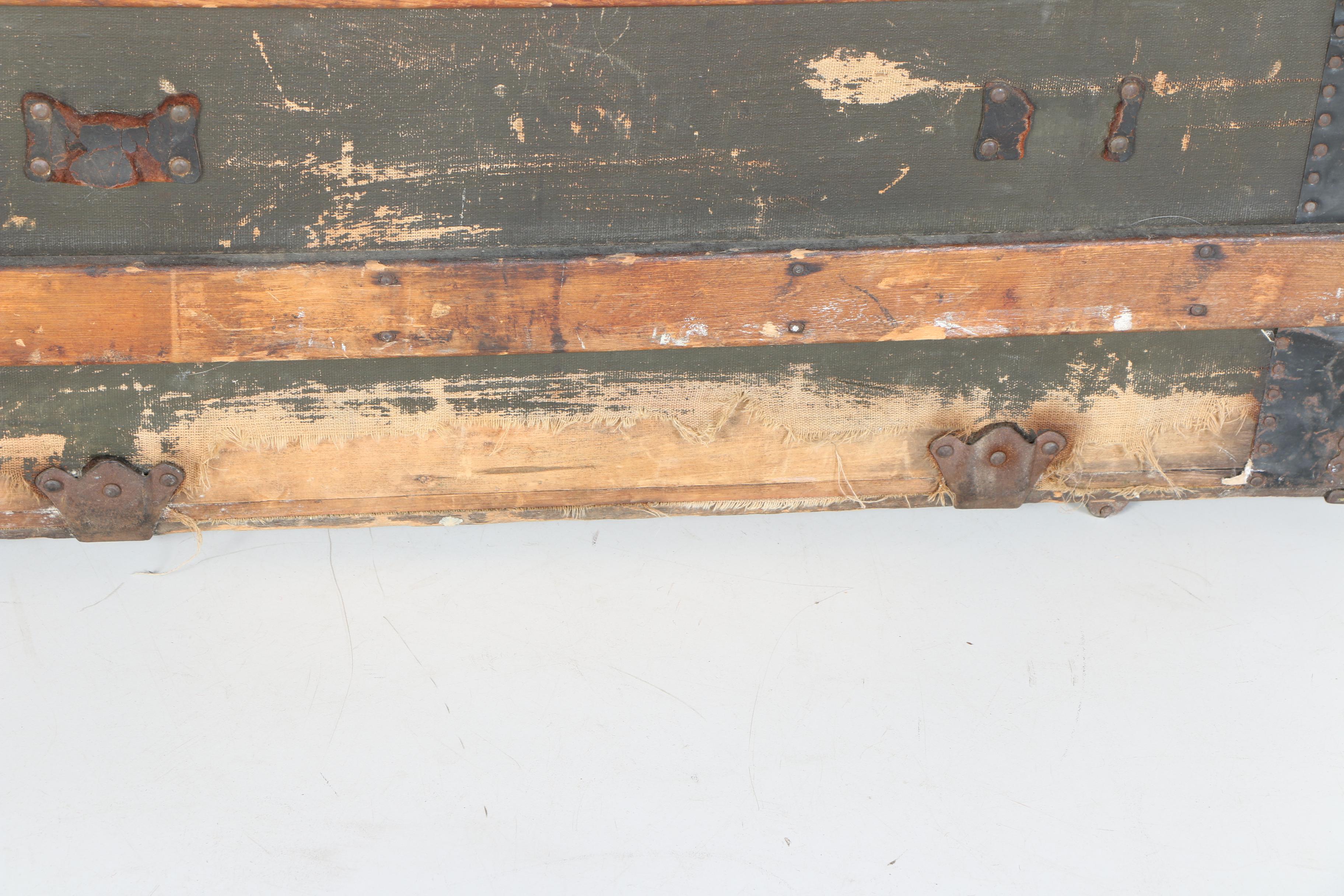 Antique Oak and Canvas Steamer Trunk