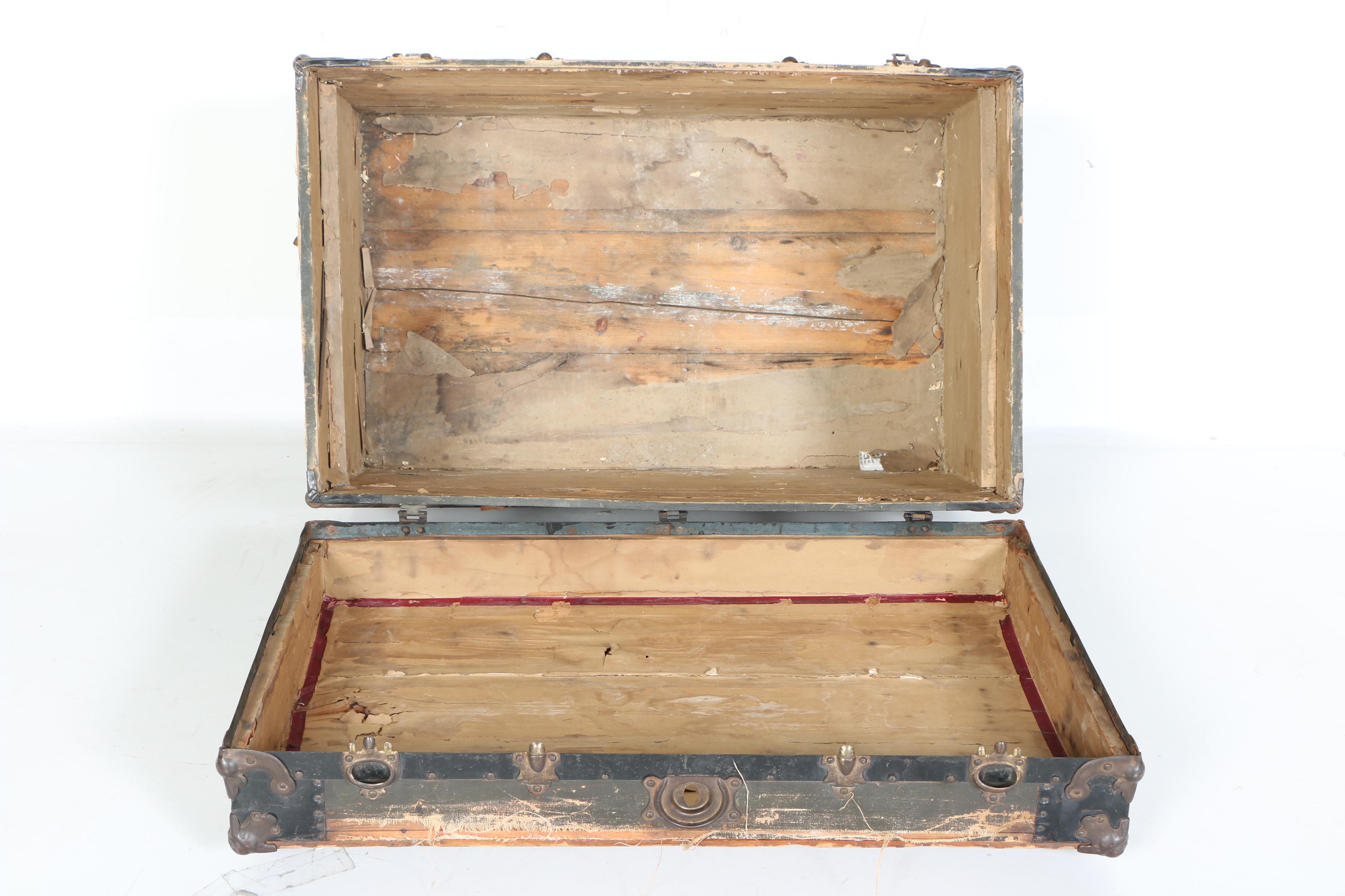 Antique Oak and Canvas Steamer Trunk