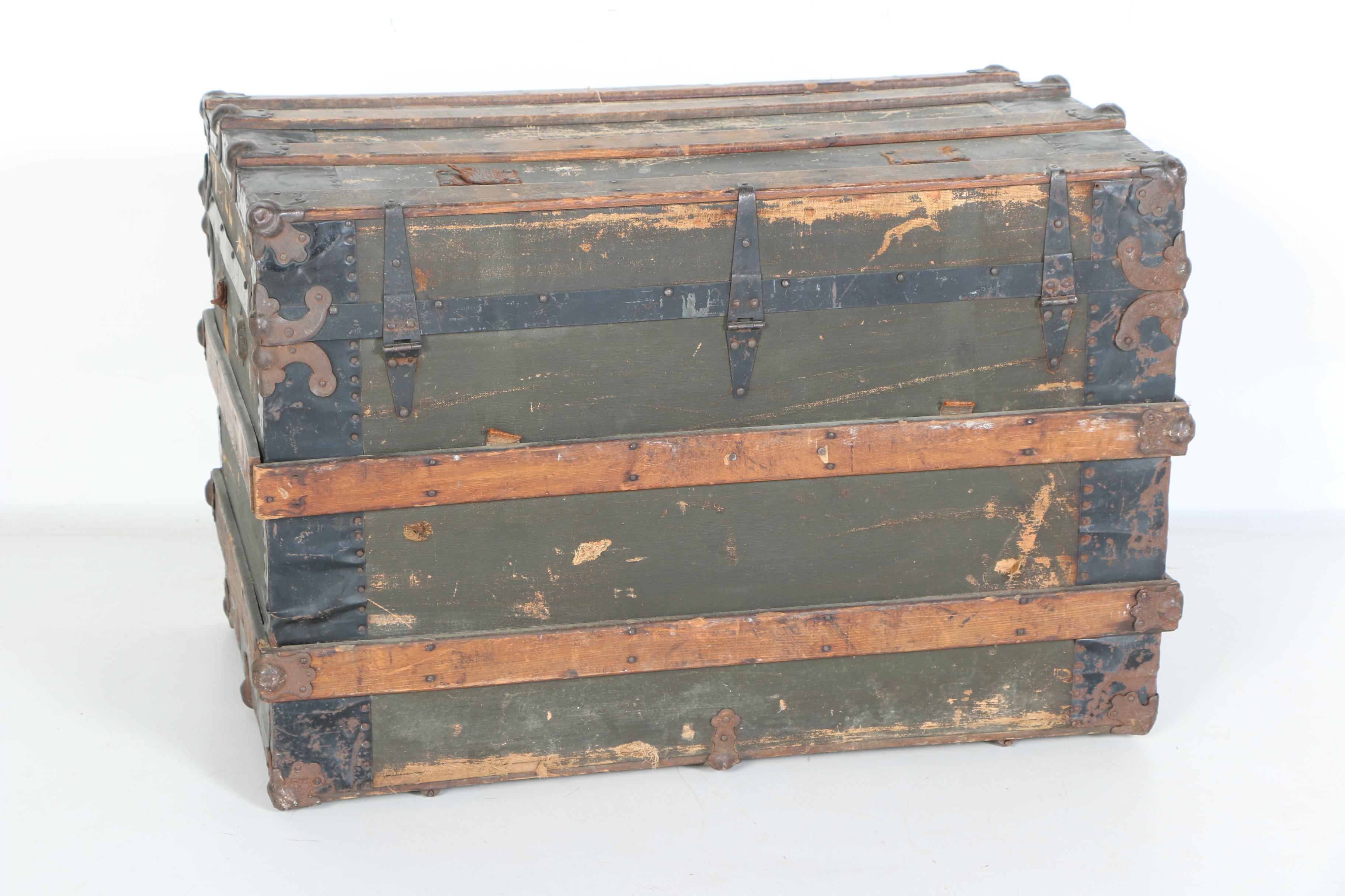 Antique Oak and Canvas Steamer Trunk