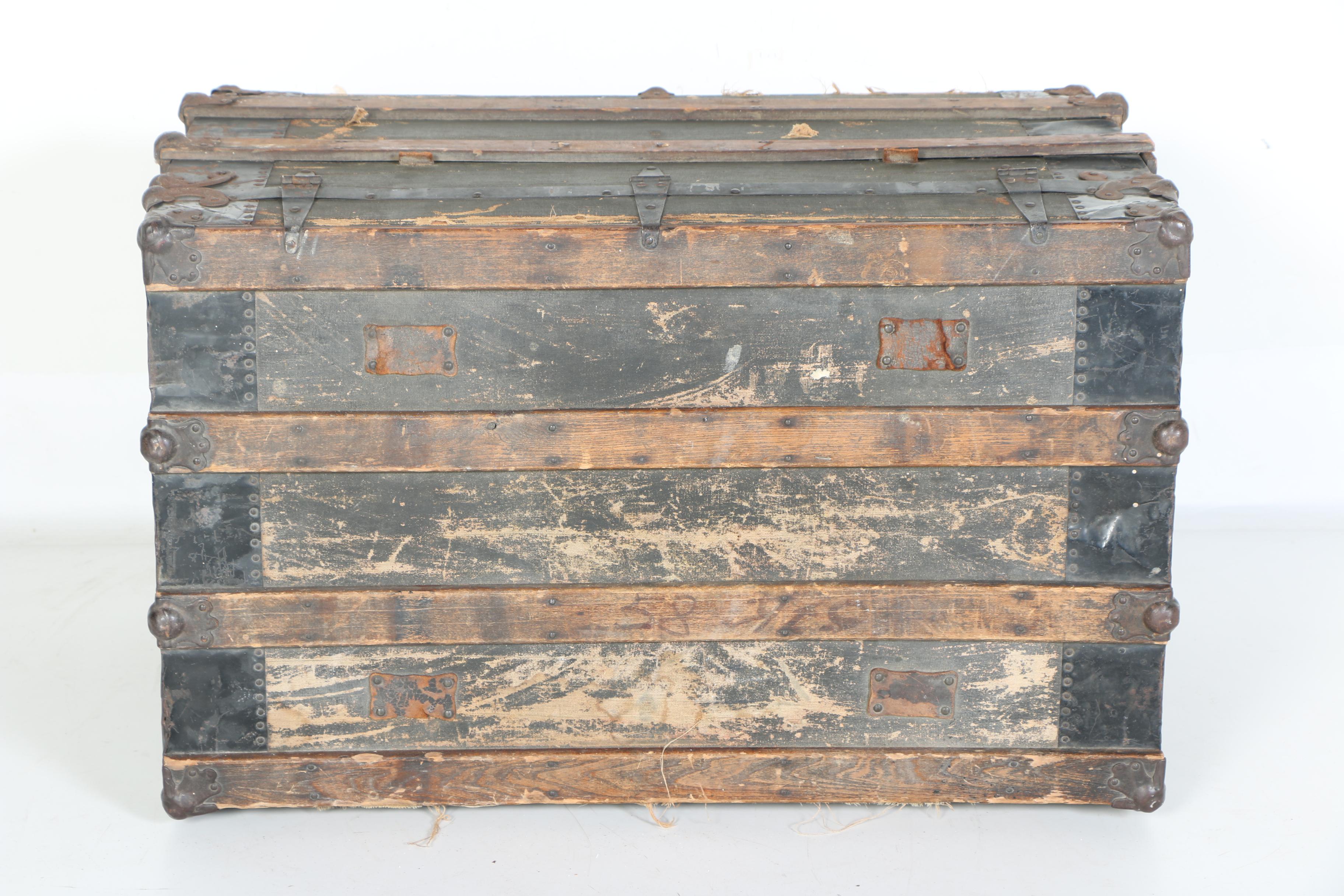 Antique Oak and Canvas Steamer Trunk
