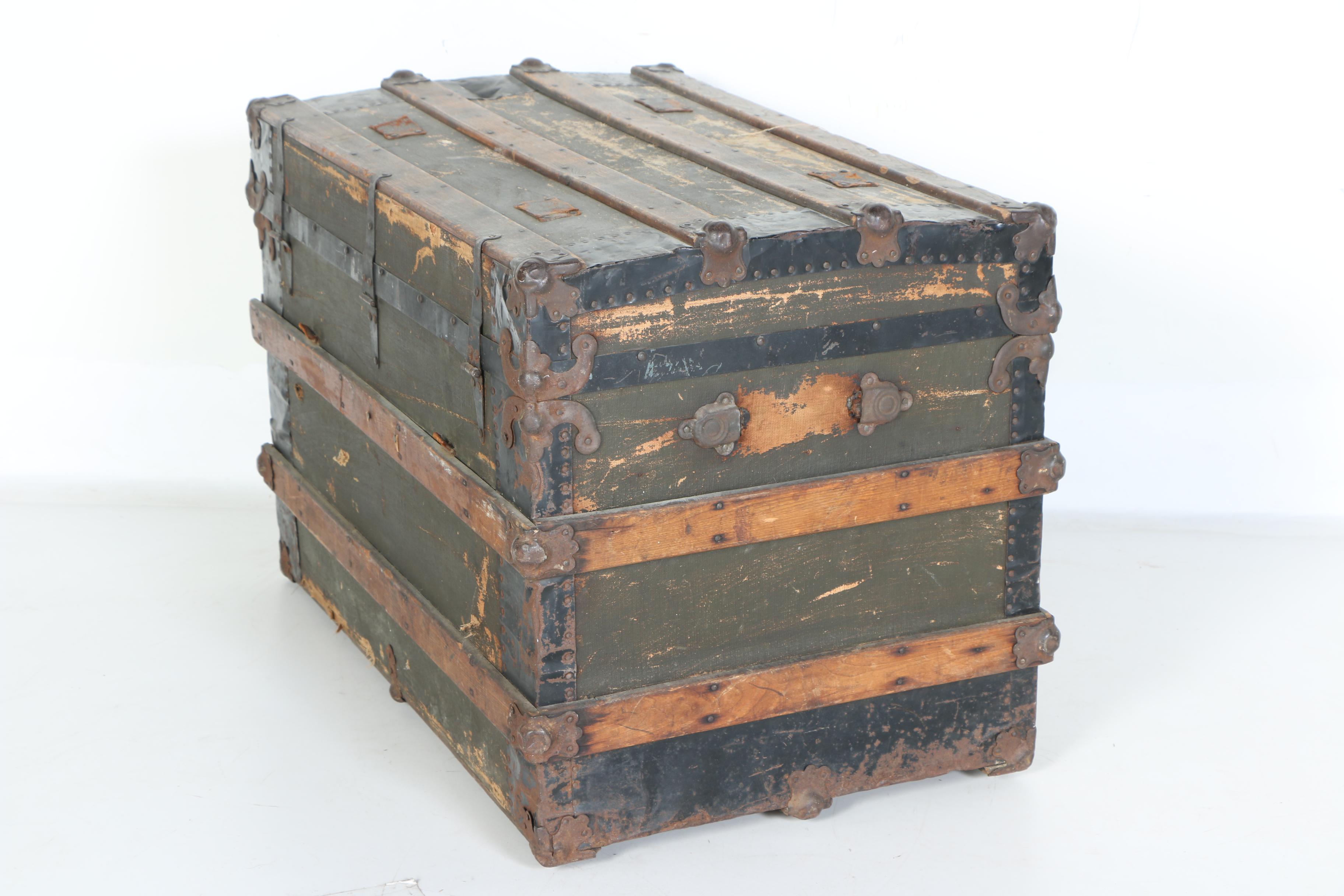 Antique Oak and Canvas Steamer Trunk