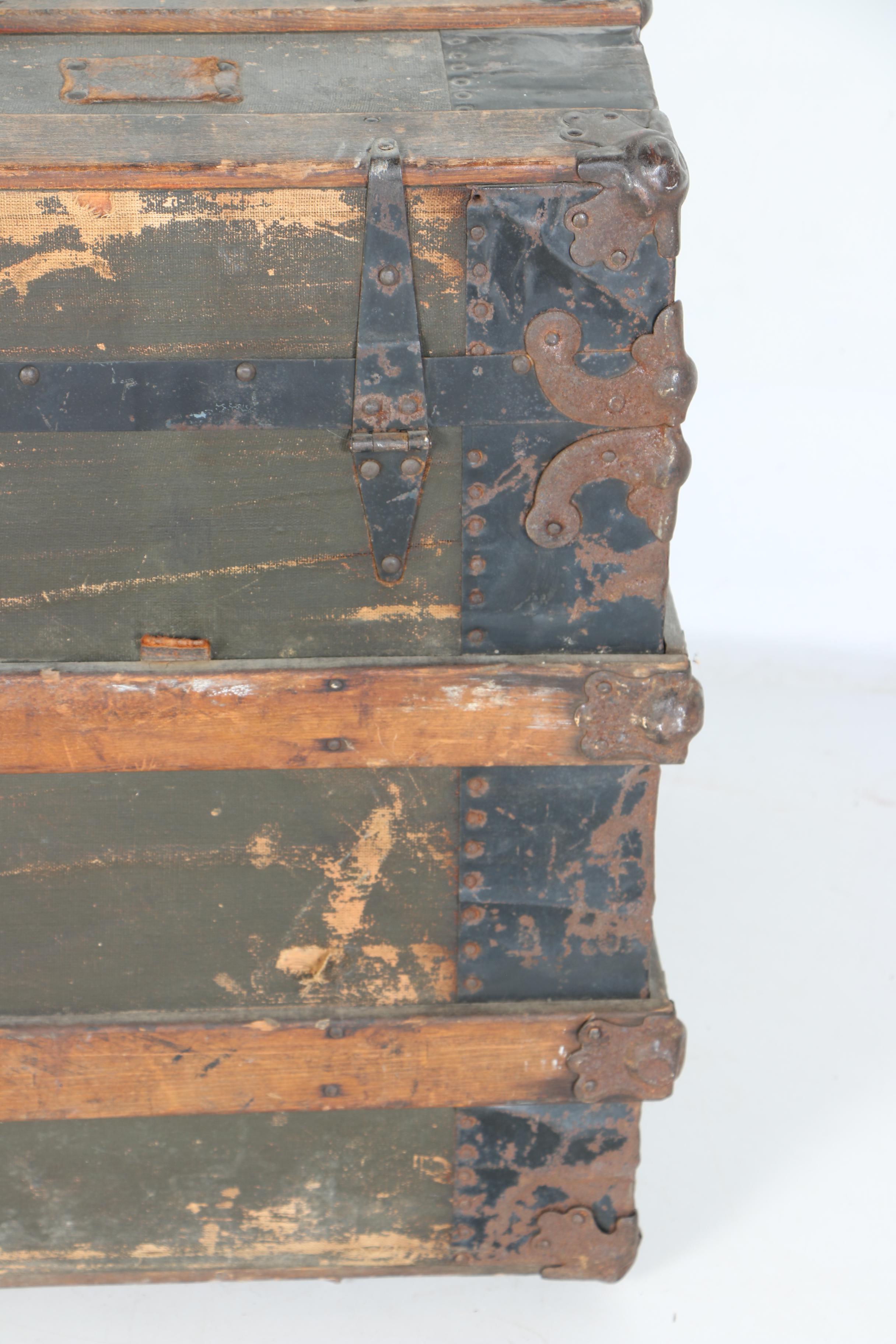 Antique Oak and Canvas Steamer Trunk