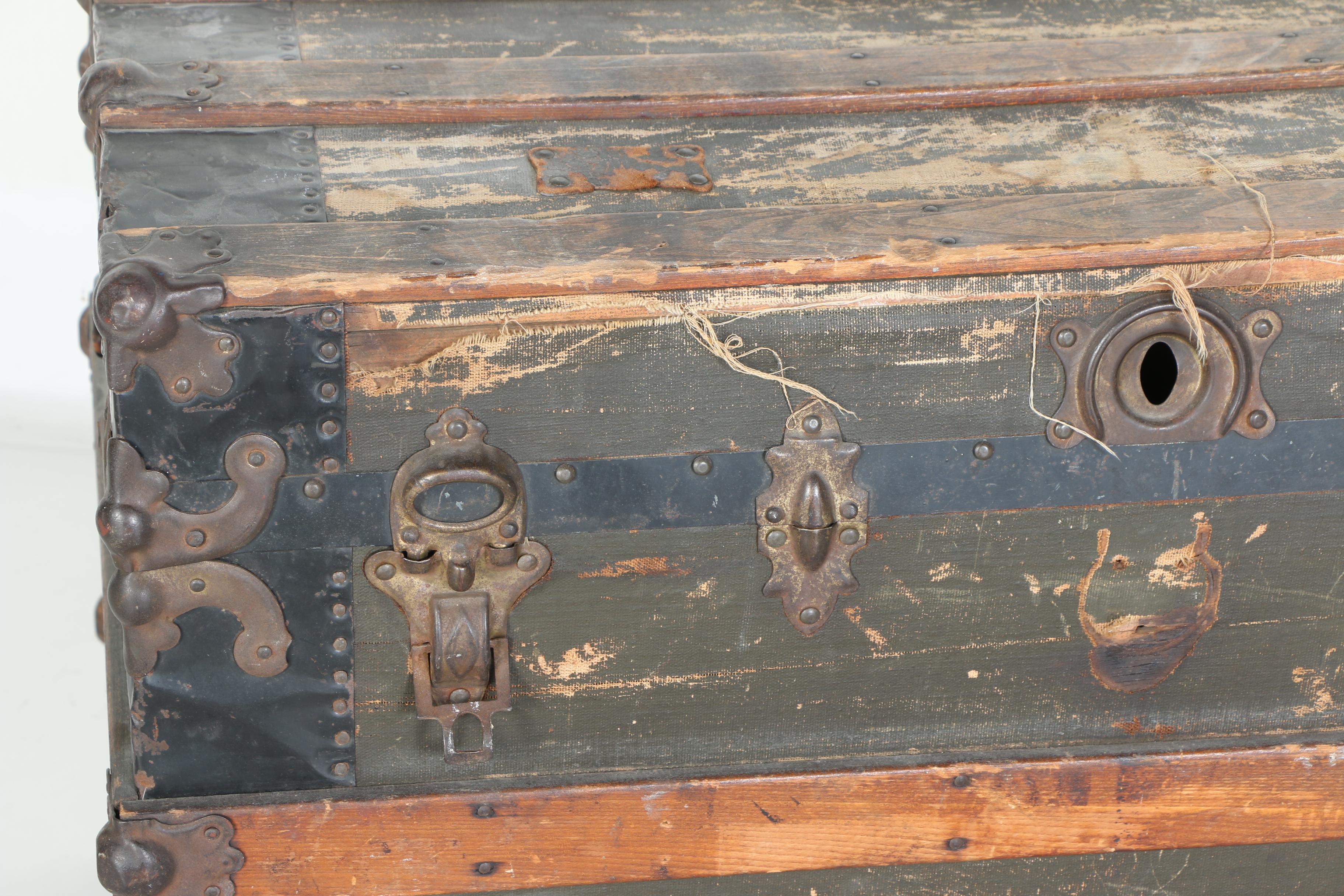 Antique Oak and Canvas Steamer Trunk