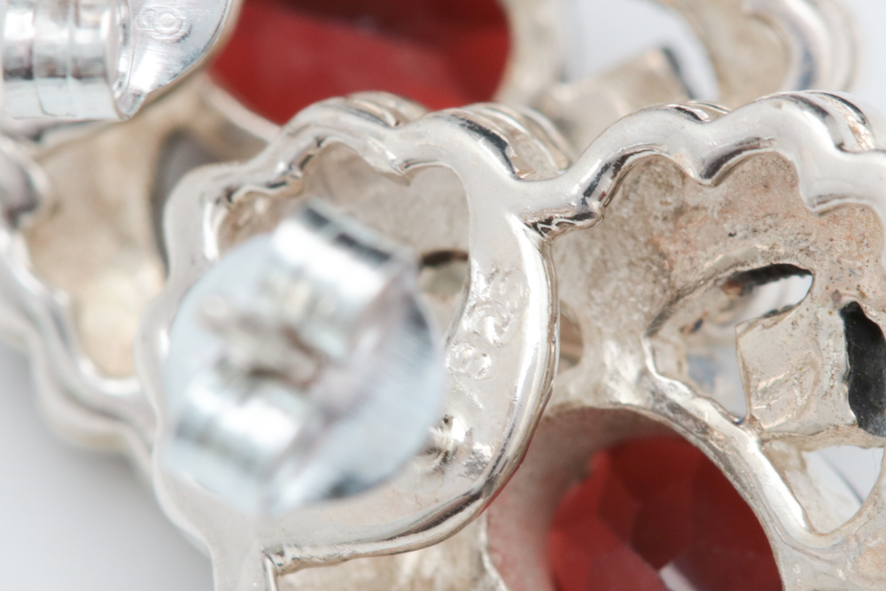 Sterling Silver, Garnet and Marcasite Earrings
