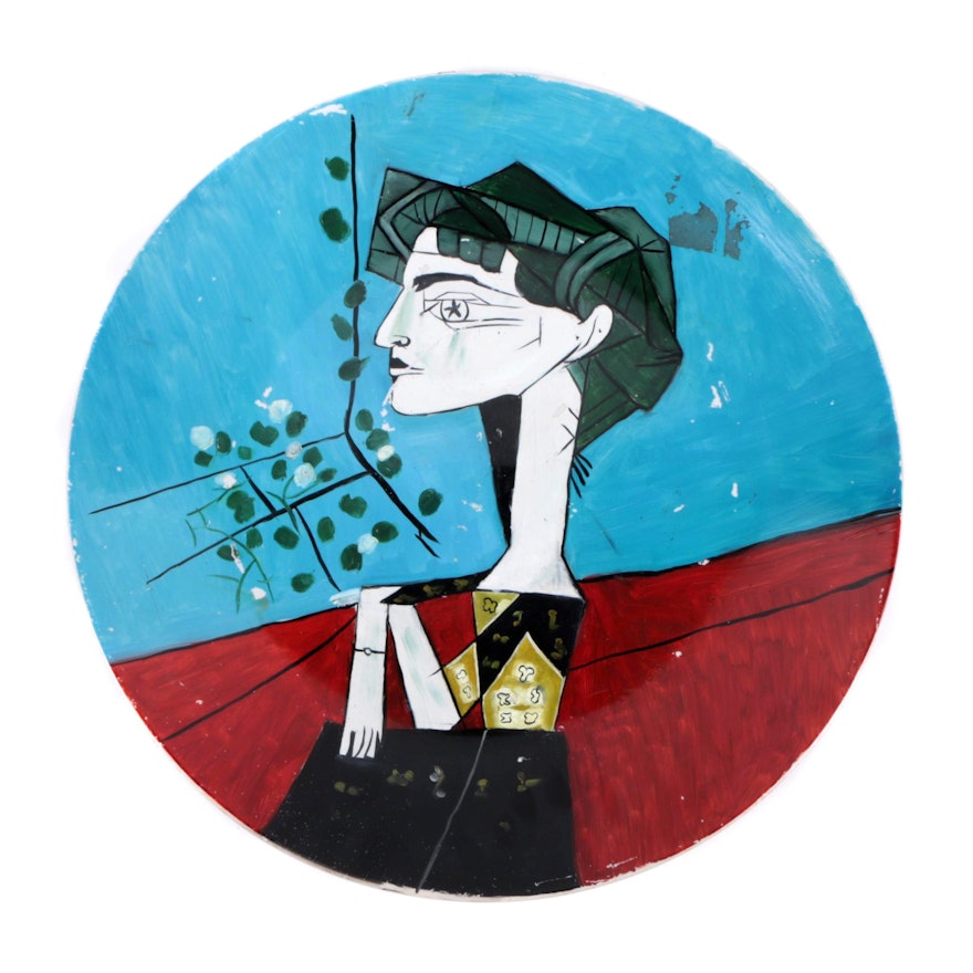 Decorative Cubist Style Painted Ceramic Plate