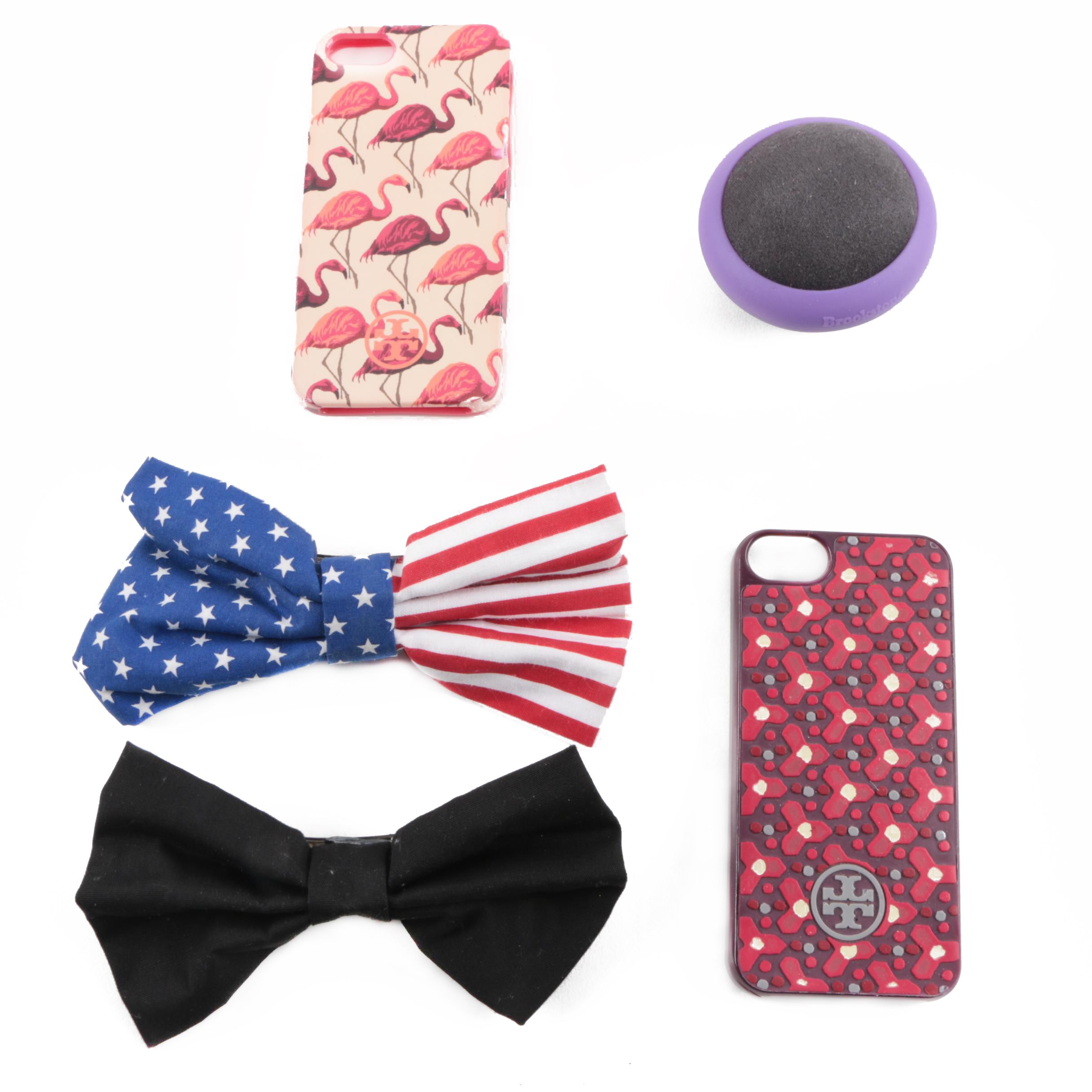 Women's Accessories Including Tory Burch Phone Cases and Hair Bows