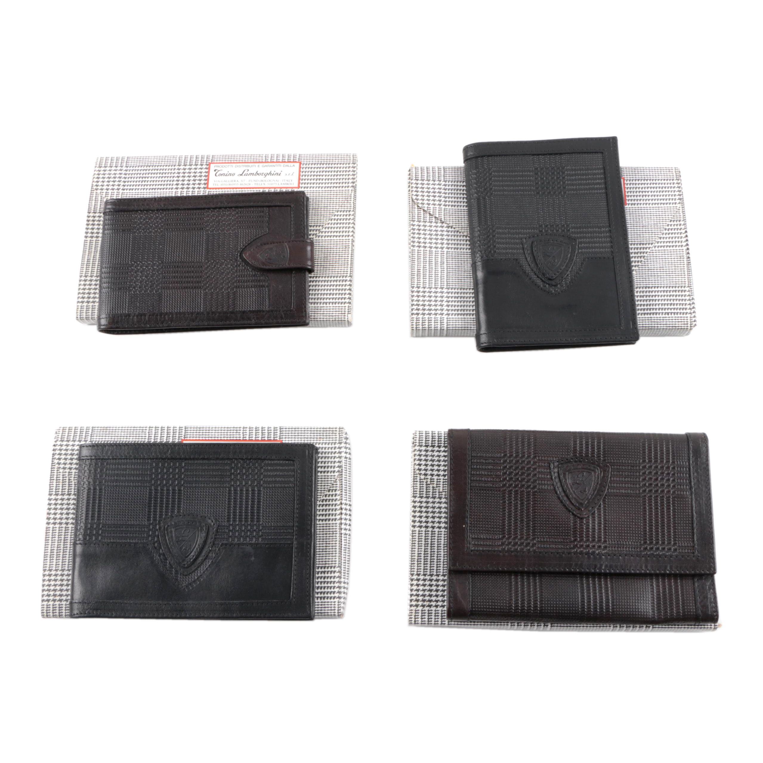 Men's Tonino Lamborghini Black Embossed Leather Wallets and Billfolds