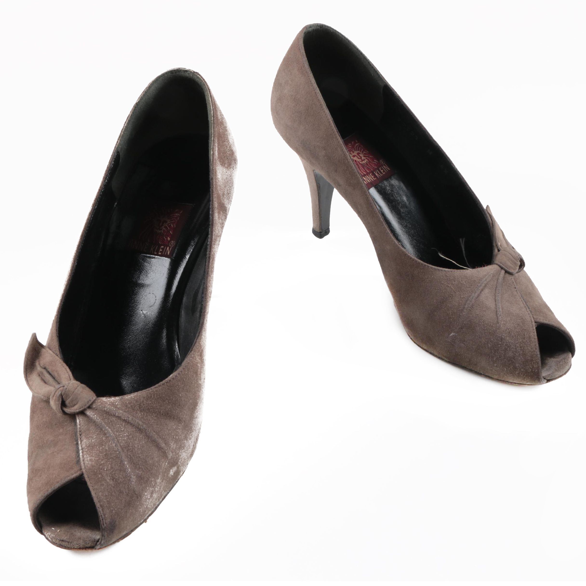 Anne Klein Taupe Suede Peep Toe Heels