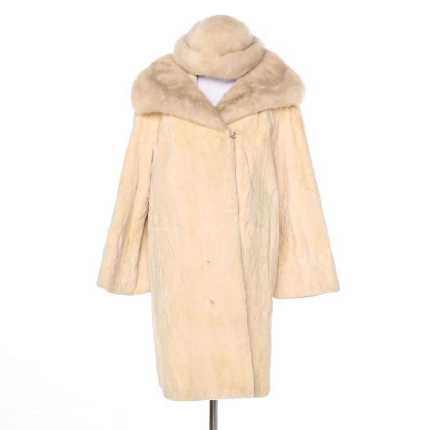 David Green Sheared Beaver Fur Coat with Mink Fur trim and a Mink Fur Hat