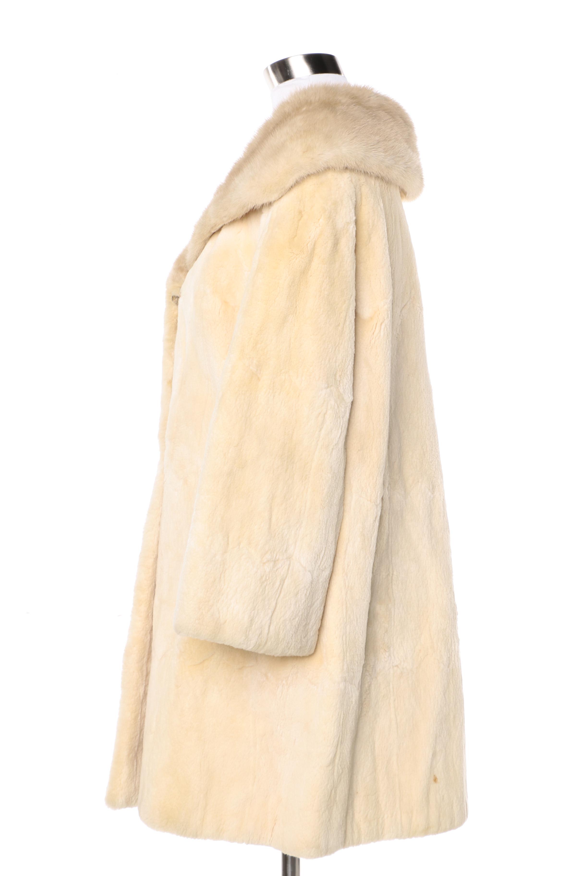 David Green Sheared Beaver Fur Coat with Mink Fur trim and a Mink Fur Hat