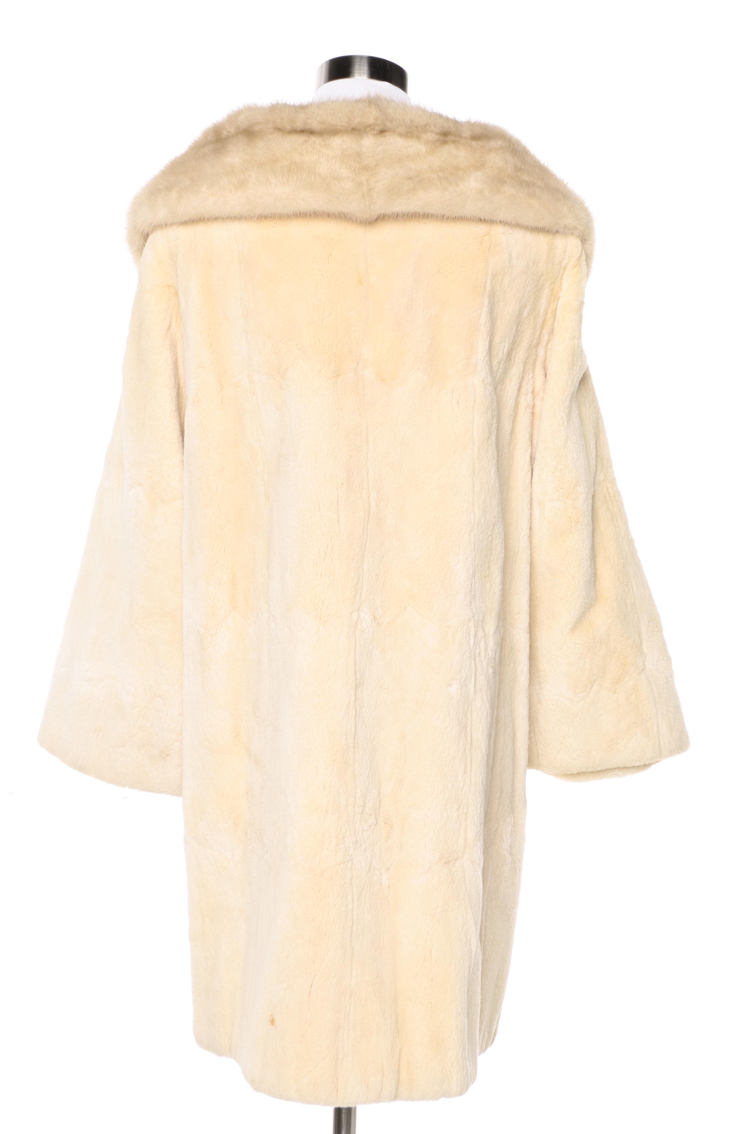 David Green Sheared Beaver Fur Coat with Mink Fur trim and a Mink Fur Hat