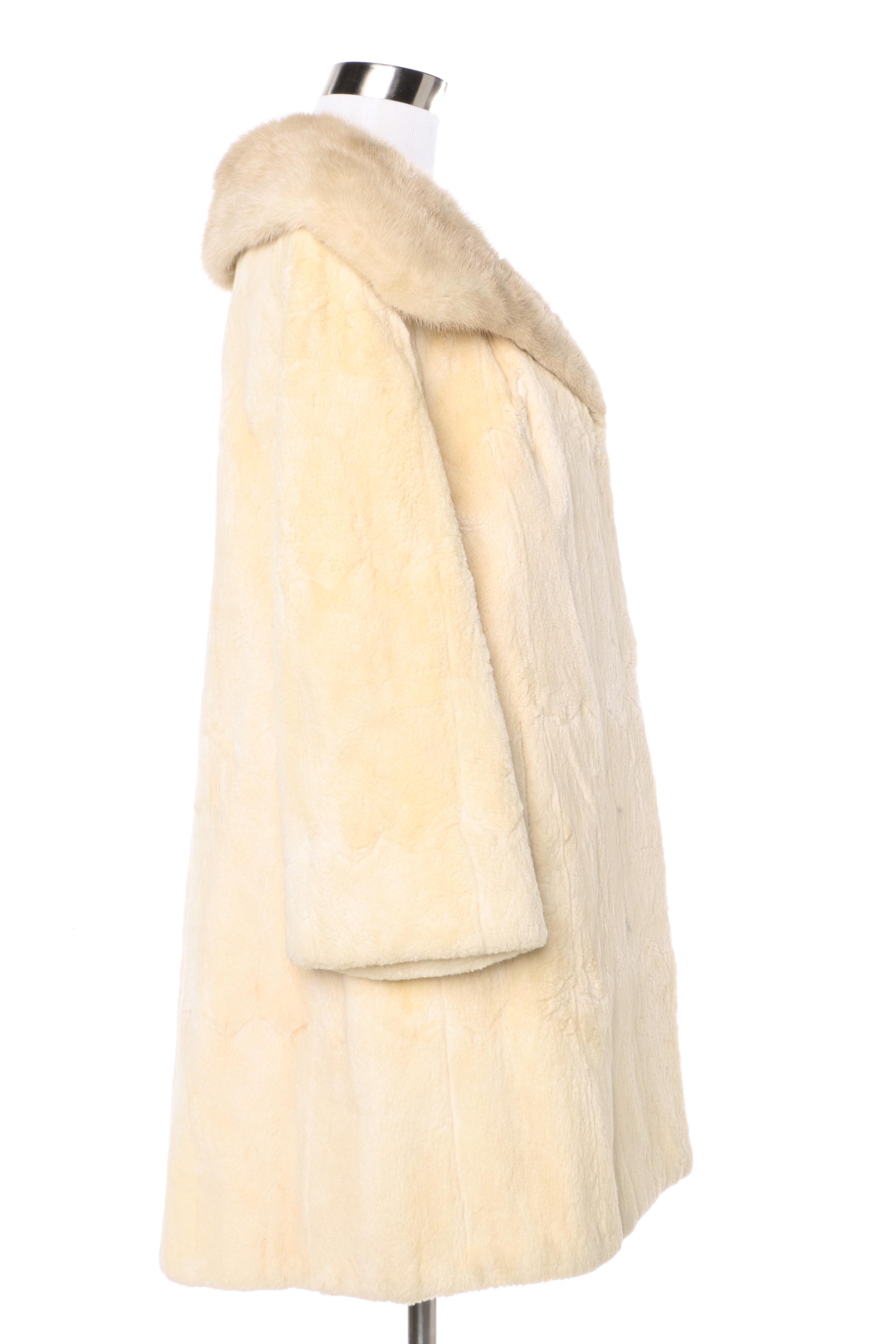 David Green Sheared Beaver Fur Coat with Mink Fur trim and a Mink Fur Hat
