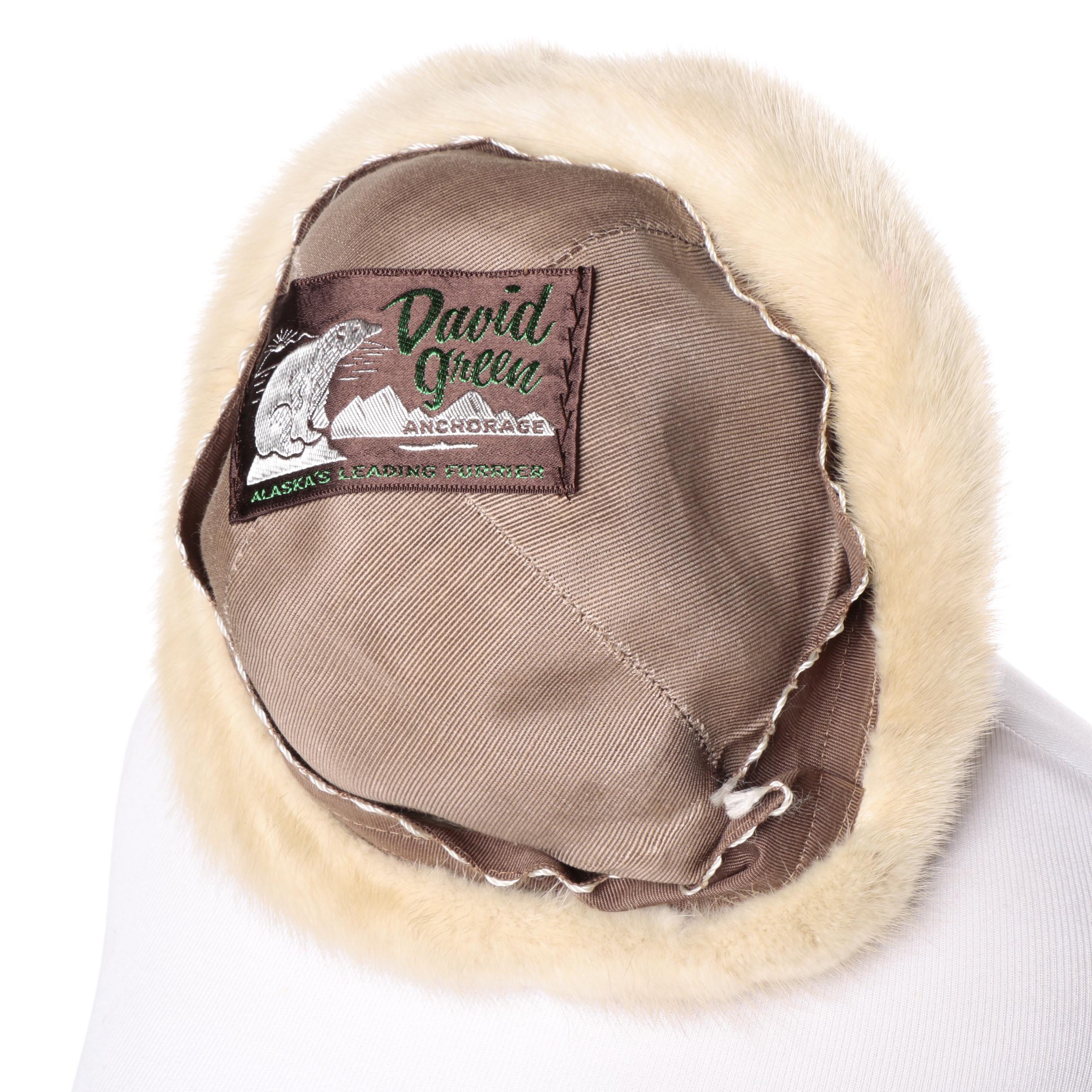 David Green Sheared Beaver Fur Coat with Mink Fur trim and a Mink Fur Hat