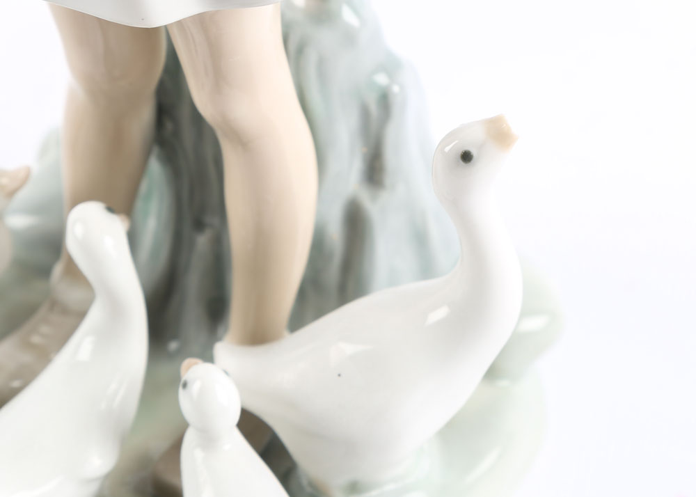 Vintage Retired Lladro "Girl with Umbrella and Geese" Porcelain Figurine