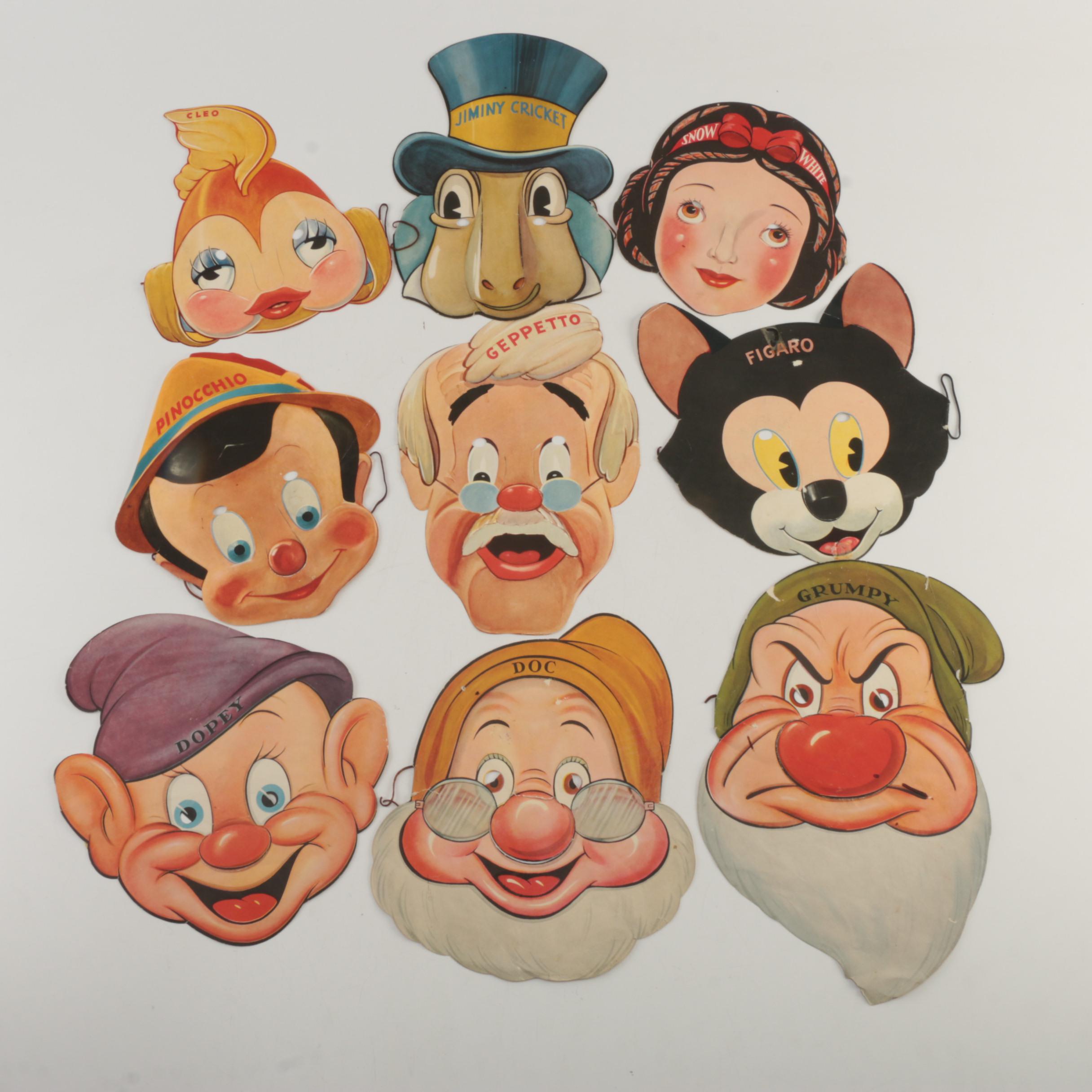 Vintage Disney Character Gillette Advertising Paper Masks, Circa 1930s