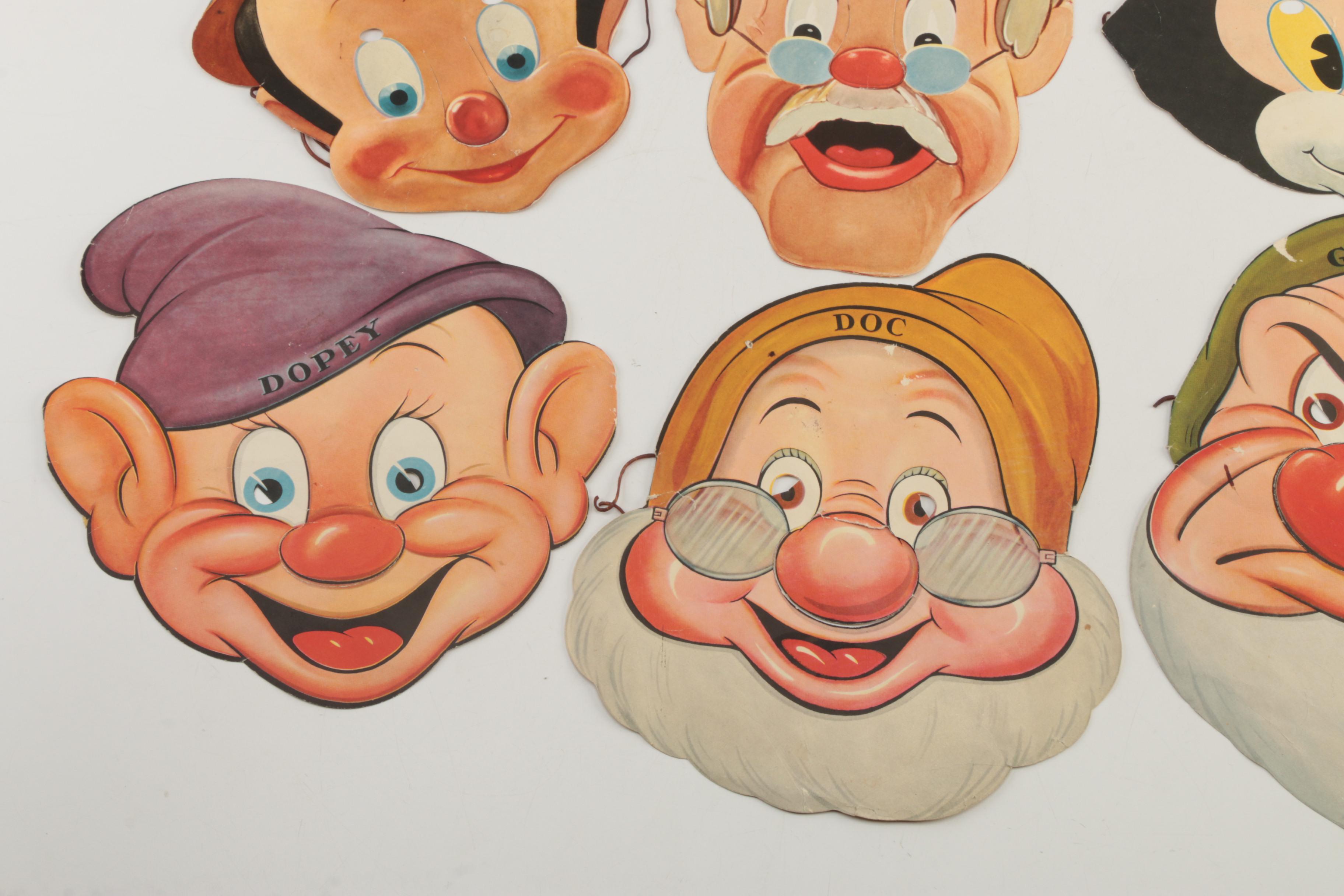 Vintage Disney Character Gillette Advertising Paper Masks, Circa 1930s