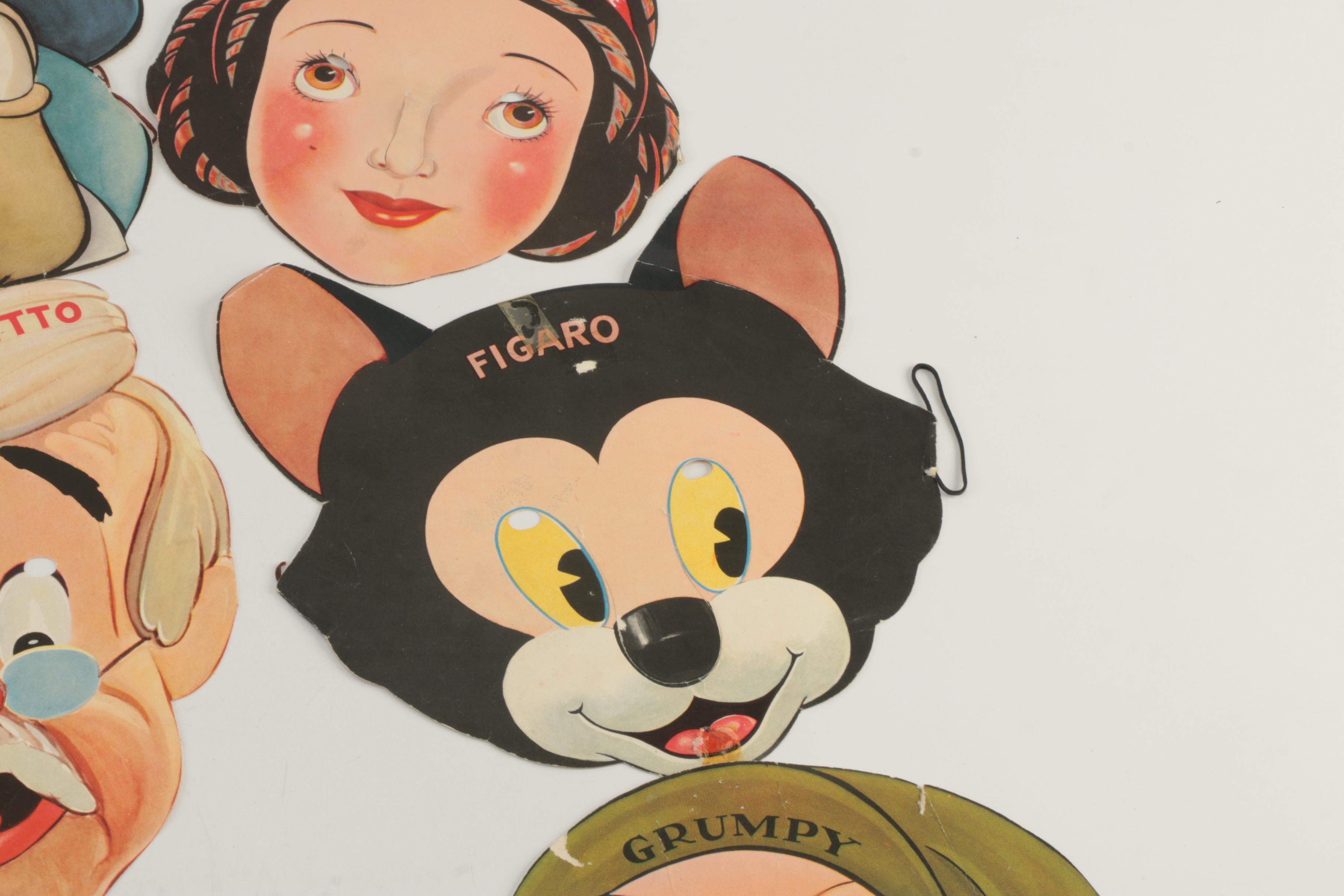 Vintage Disney Character Gillette Advertising Paper Masks, Circa 1930s