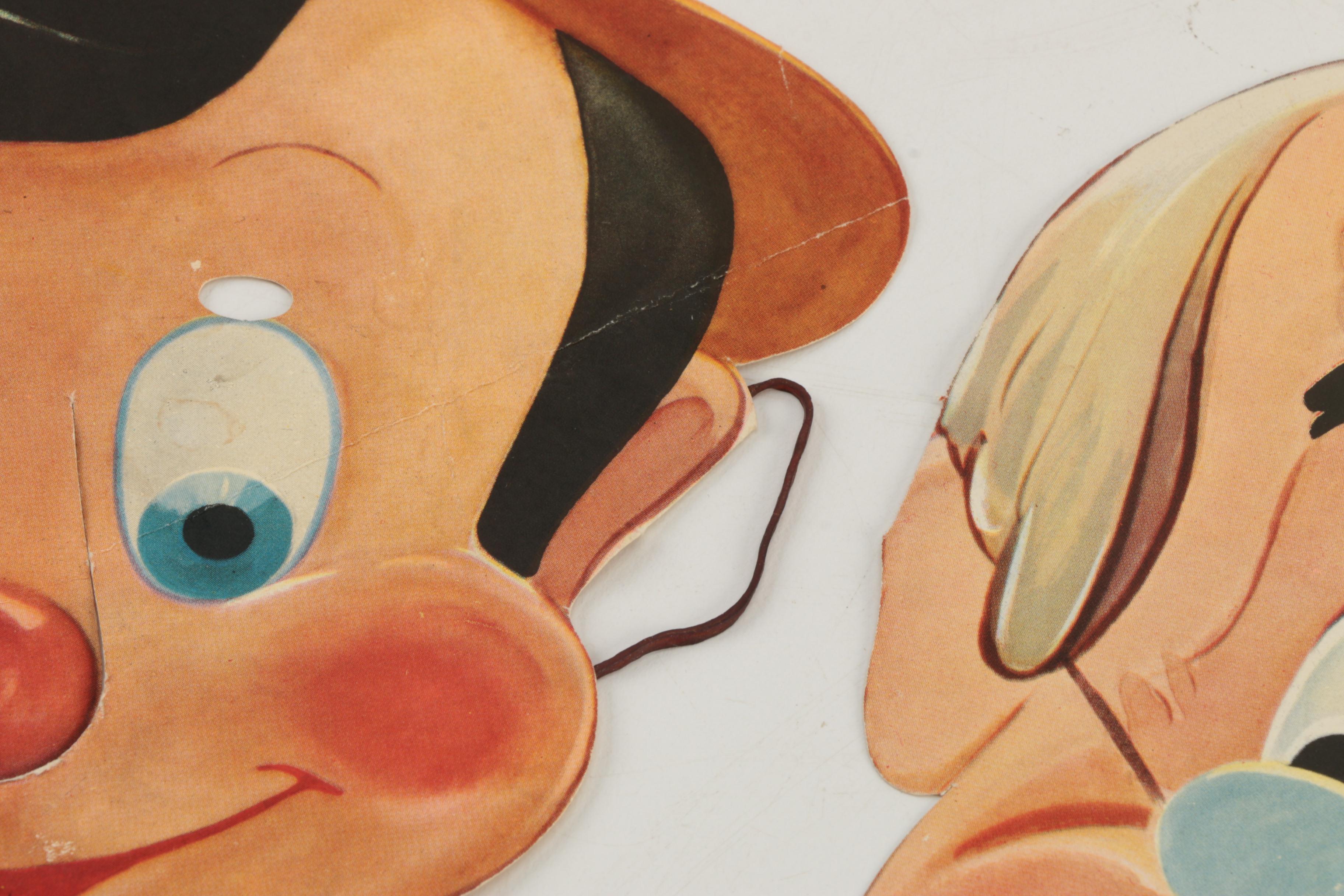 Vintage Disney Character Gillette Advertising Paper Masks, Circa 1930s