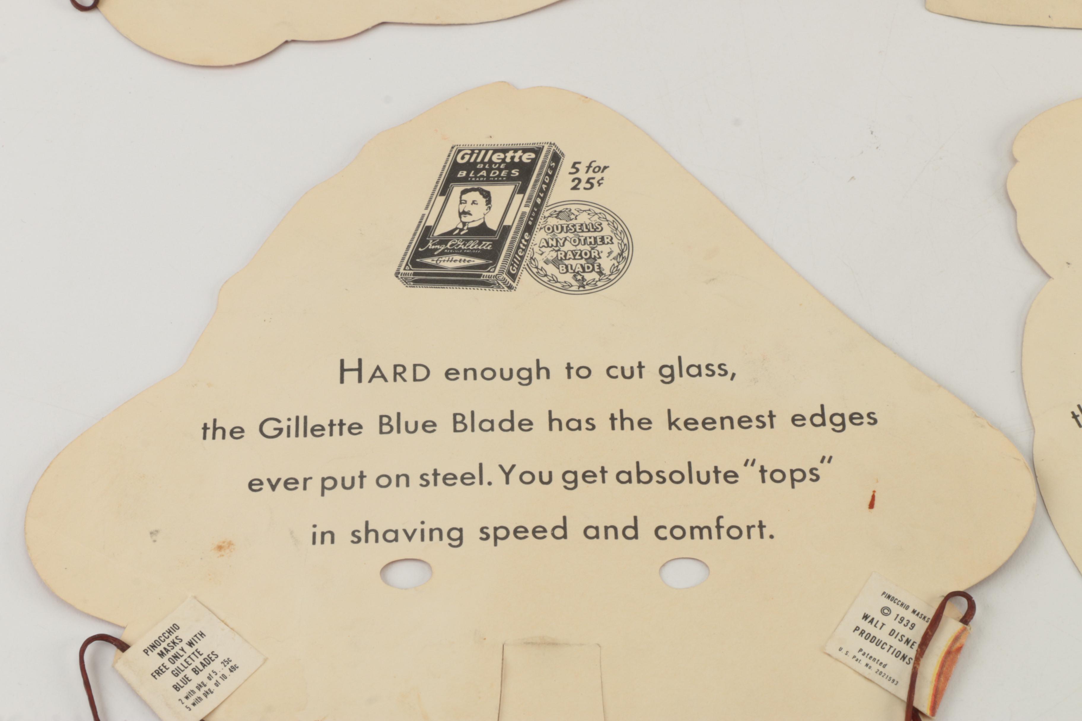 Vintage Disney Character Gillette Advertising Paper Masks, Circa 1930s