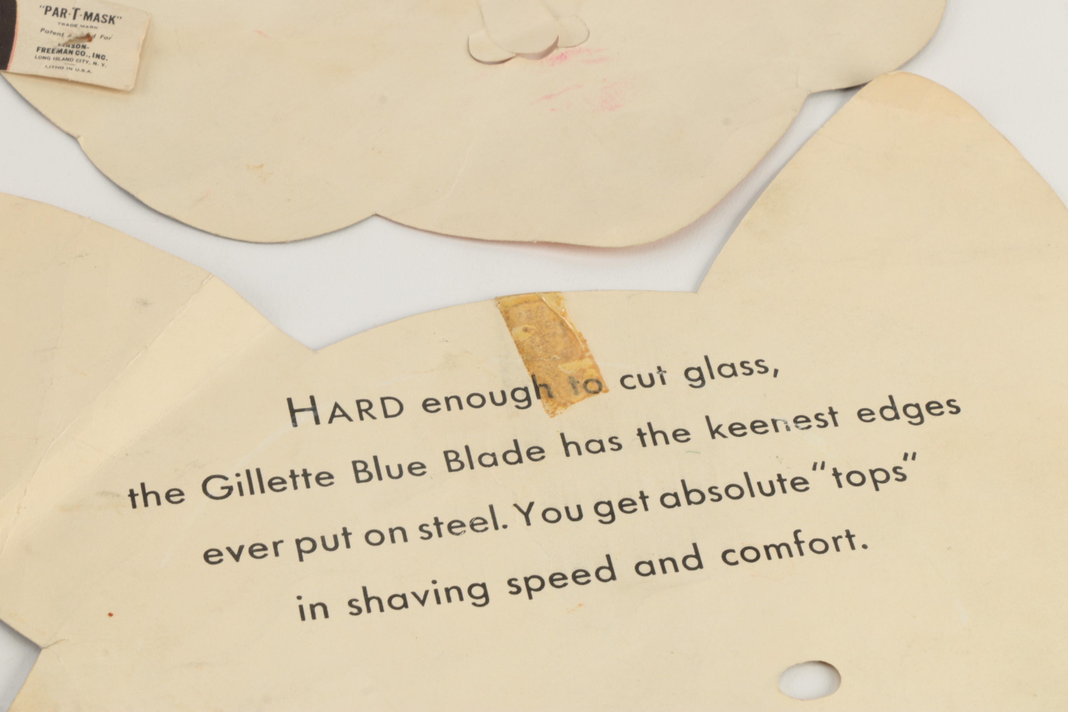 Vintage Disney Character Gillette Advertising Paper Masks, Circa 1930s
