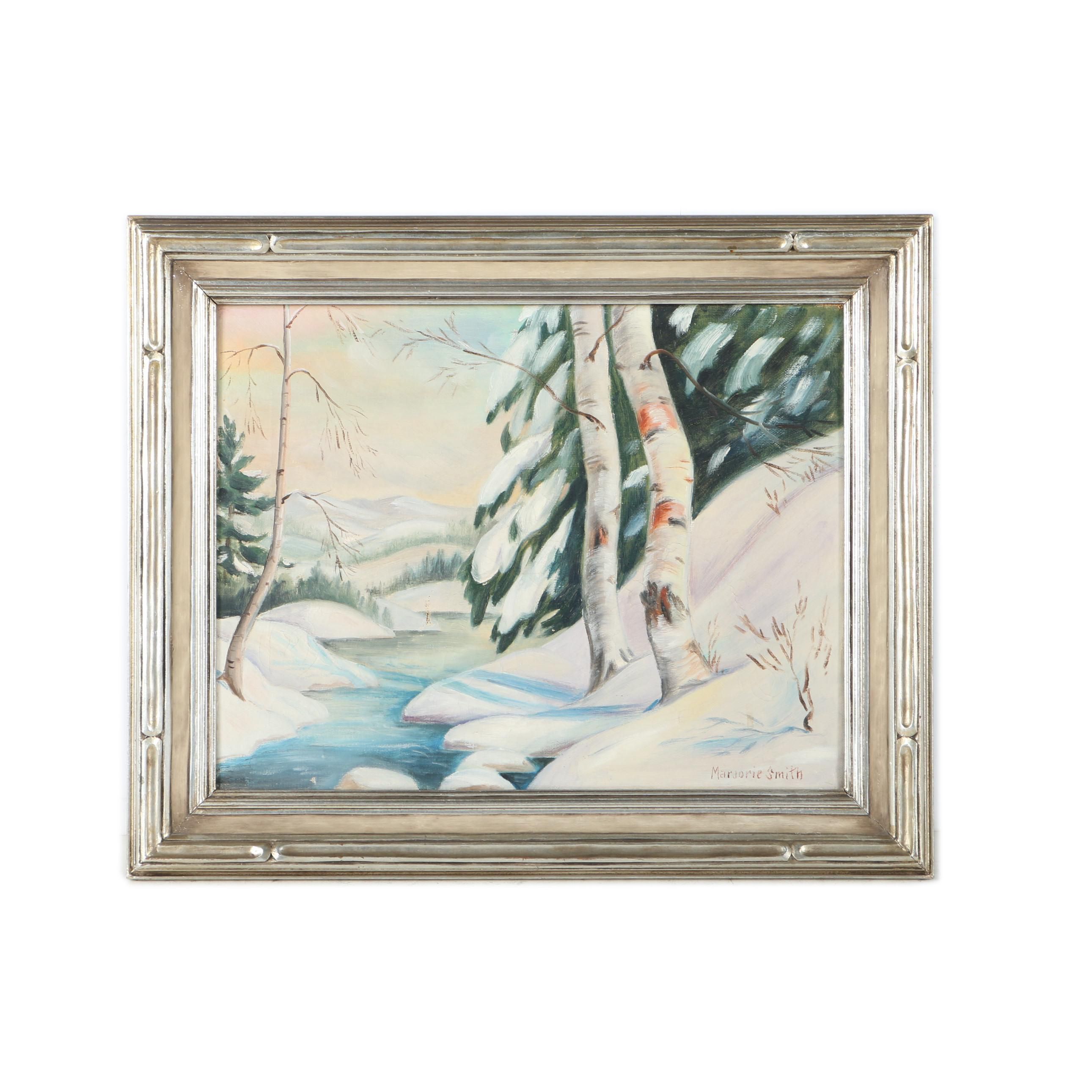 Marjorie Smith Oil Painting on Canvas "Wintry Birches"