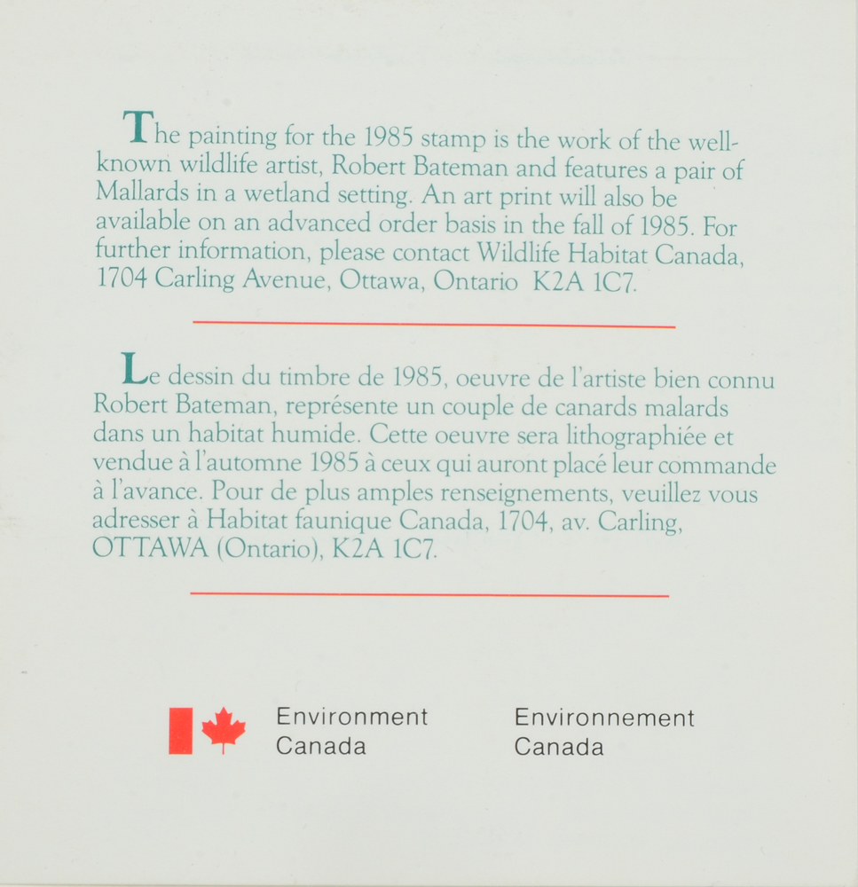 Robert Bateman Signed Limited Edition Print and Stamps "Mallard Pair"