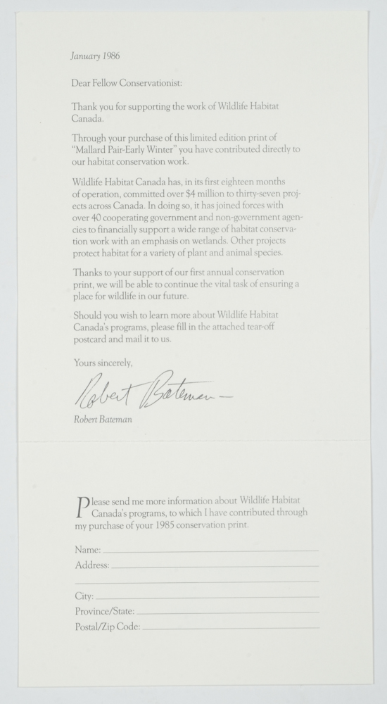 Robert Bateman Signed Limited Edition Print and Stamps "Mallard Pair"