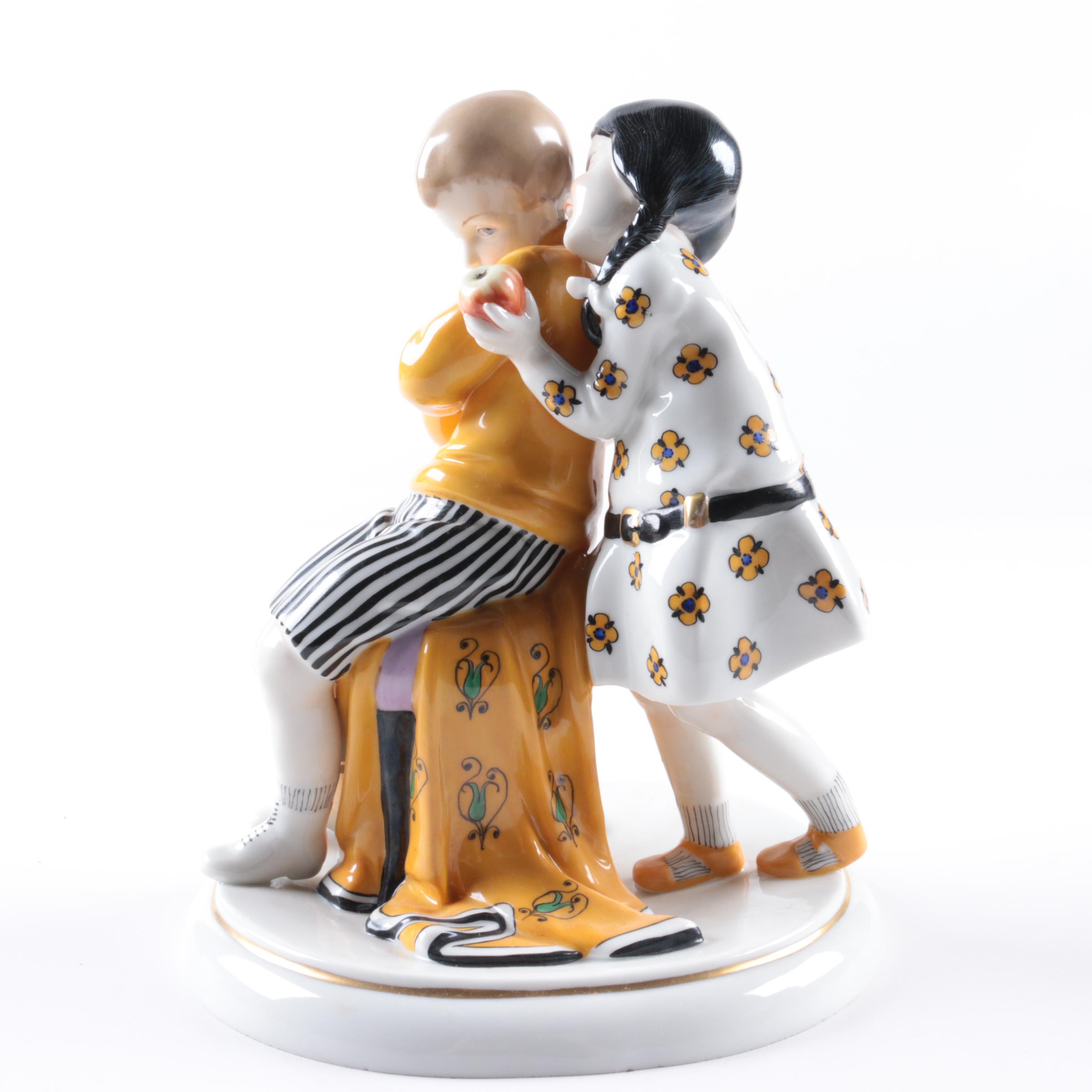 Vintage William Goebel Boy and Girl with Apple Porcelain Figurine