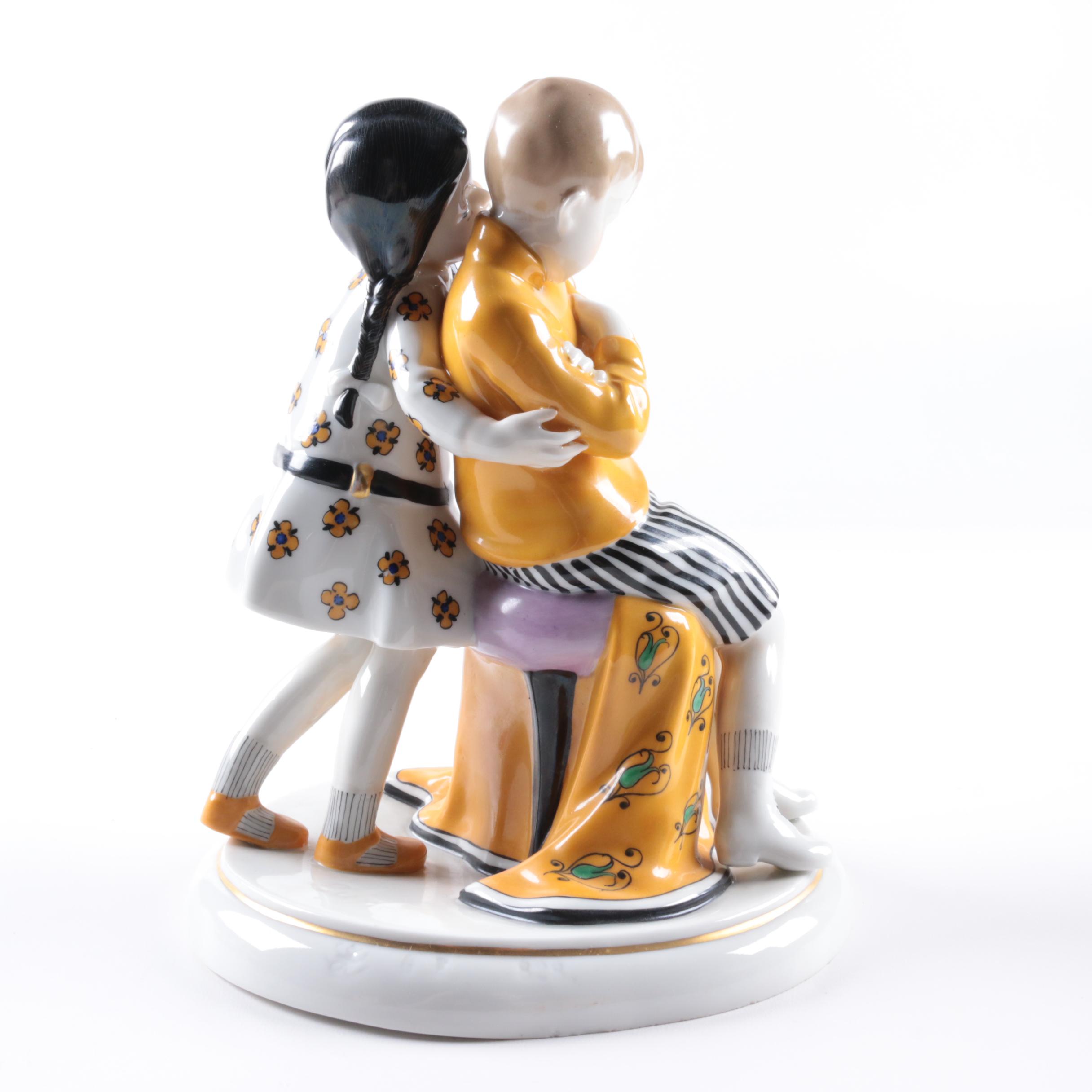 Vintage William Goebel Boy and Girl with Apple Porcelain Figurine