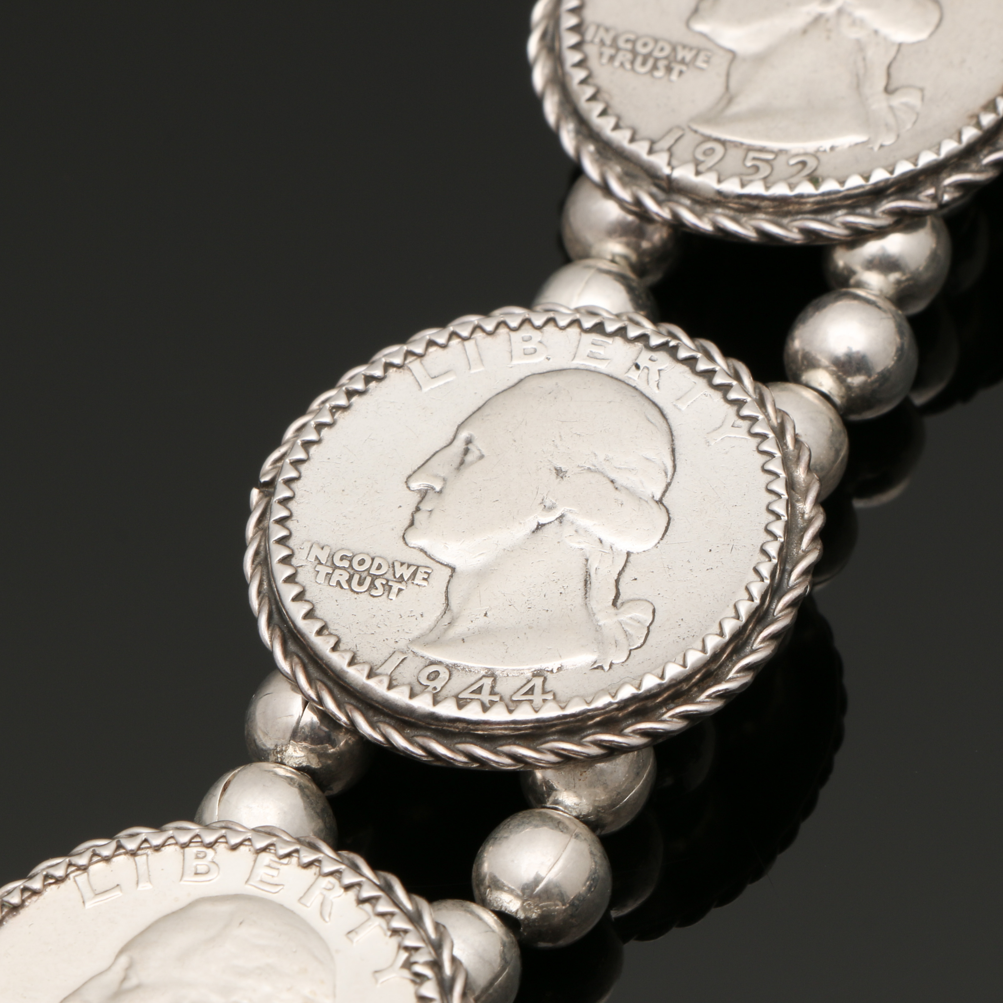 Kay Johnson Sterling and Coin Silver Morgan Dollar and Silver Quarter Necklace