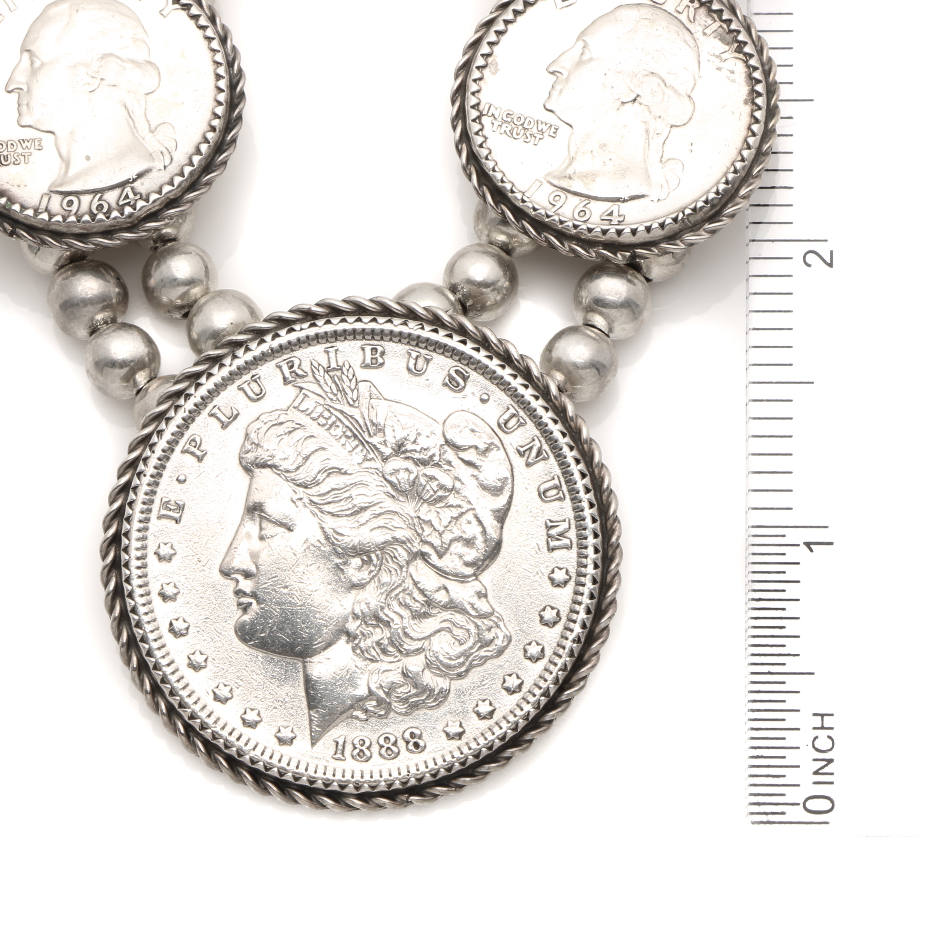 Kay Johnson Sterling and Coin Silver Morgan Dollar and Silver Quarter Necklace