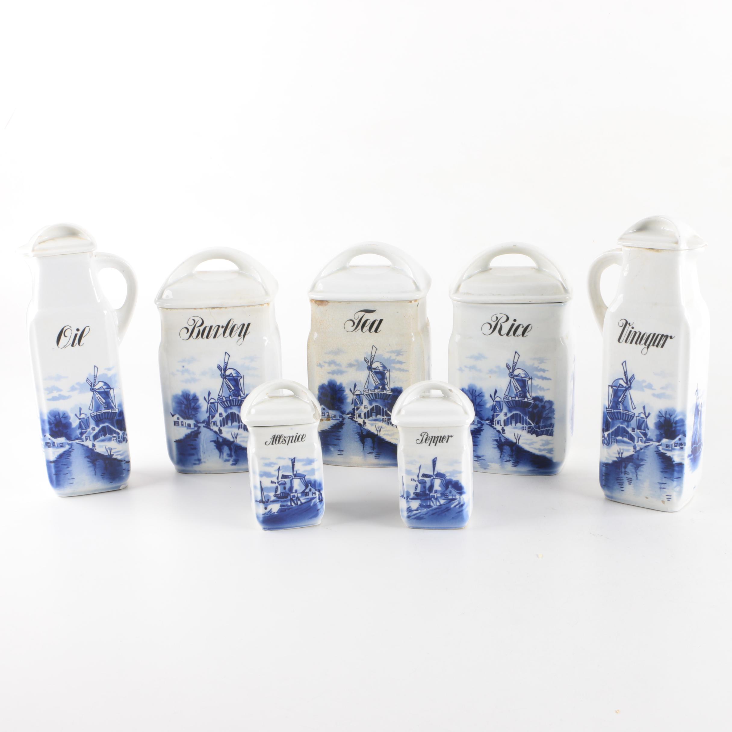 Vintage Delft Style Inge Ceramic Kitchen Canisters