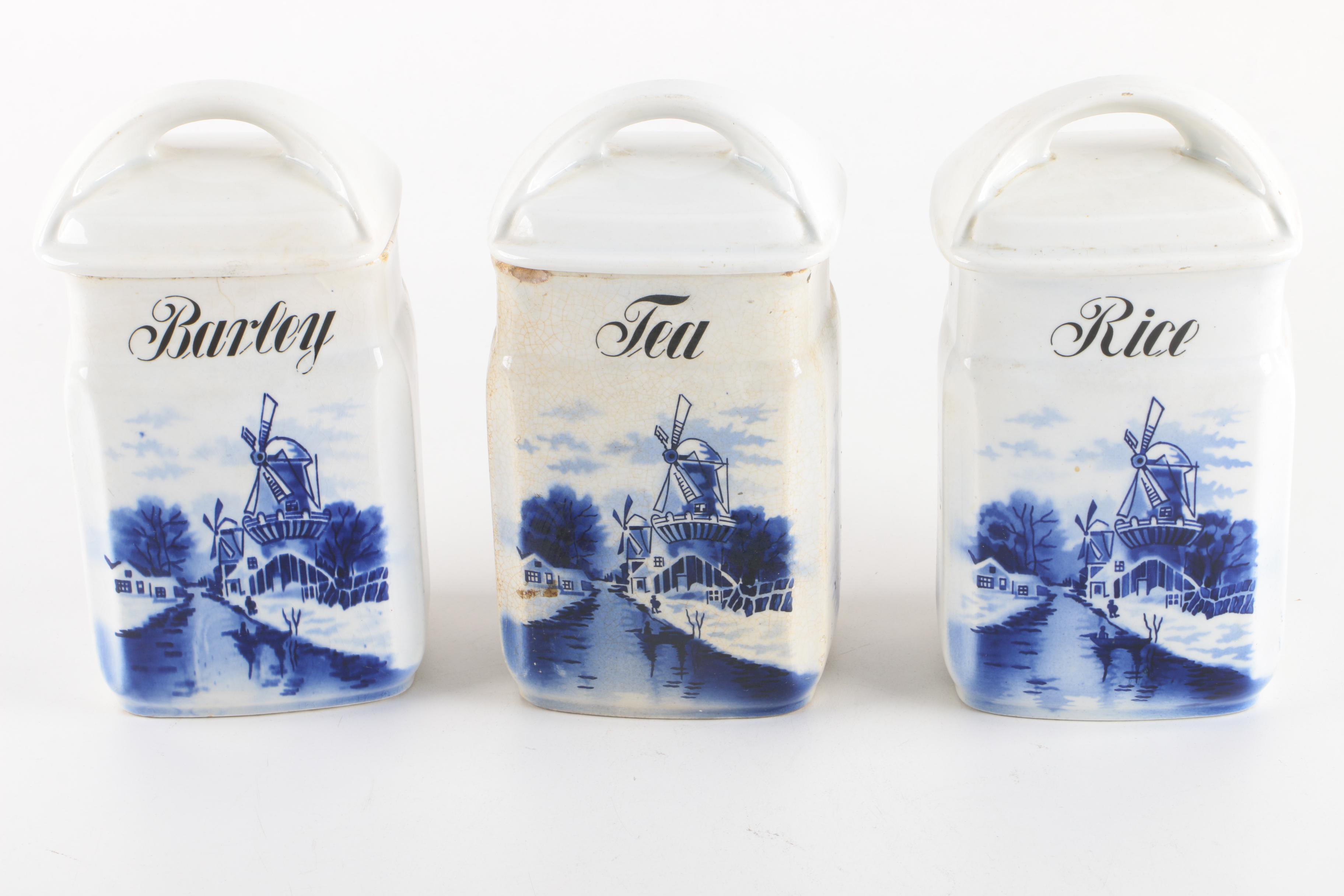 Vintage Delft Style Inge Ceramic Kitchen Canisters