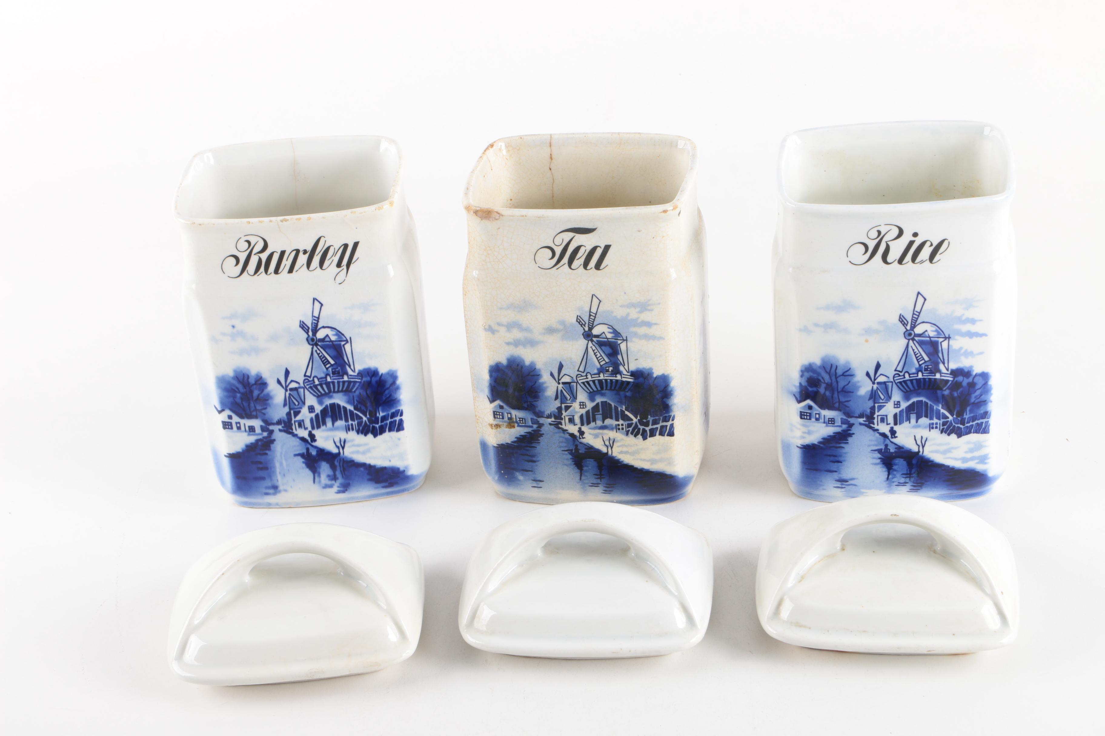 Vintage Delft Style Inge Ceramic Kitchen Canisters