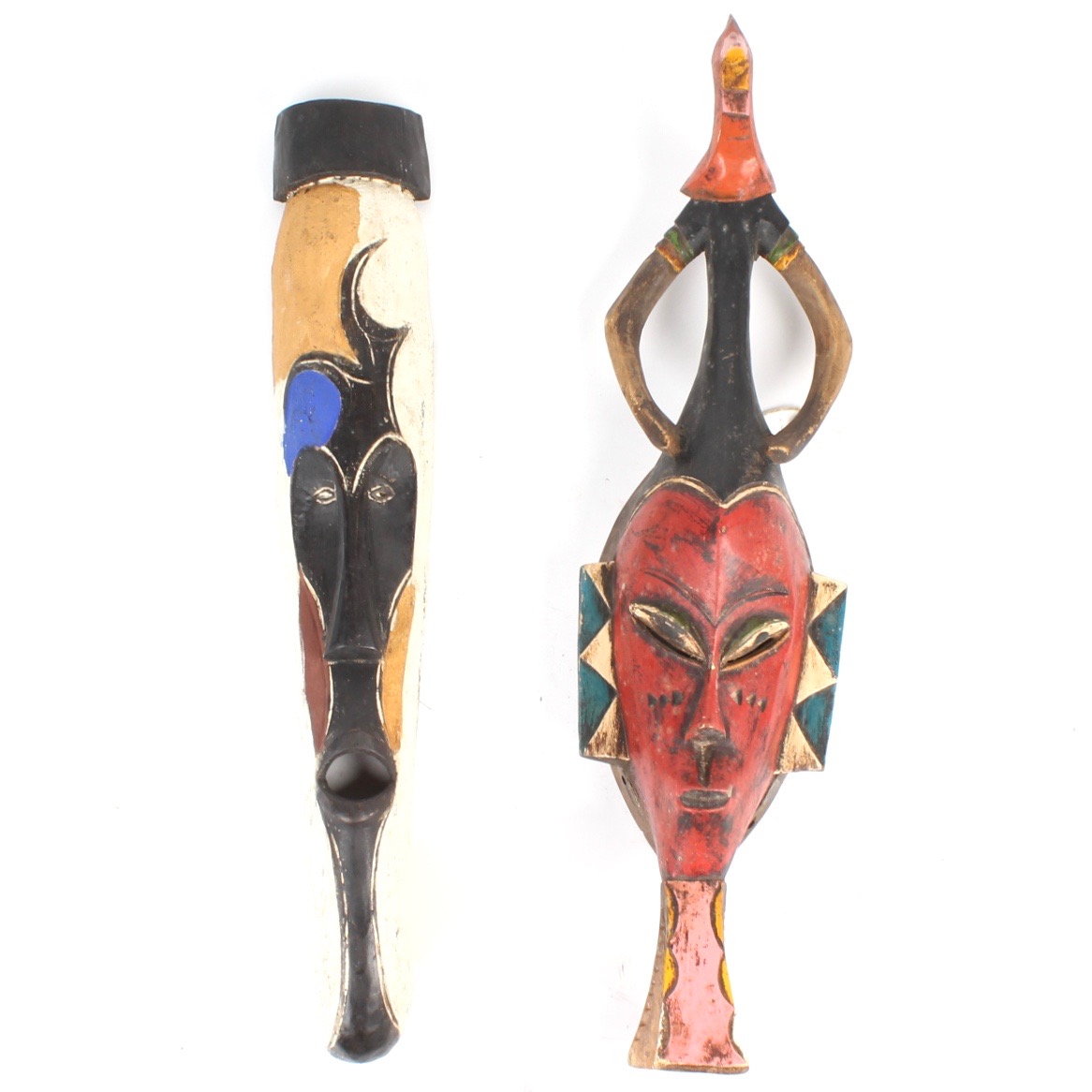 Colorful West African Fang Mask and Ivory Coast Guro Spirit Mask