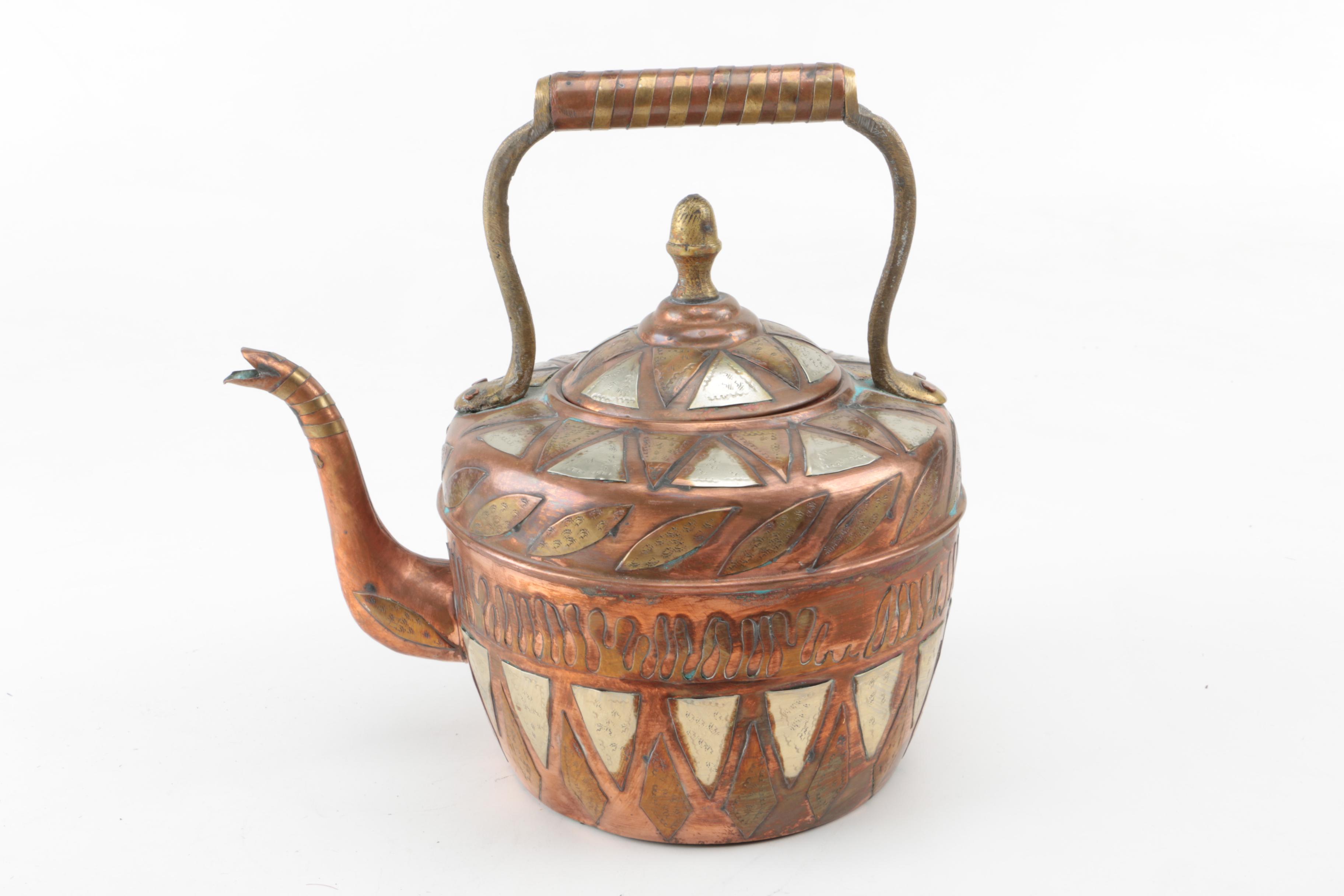 Antique Moroccan Style Copper and Brass Tea Kettle