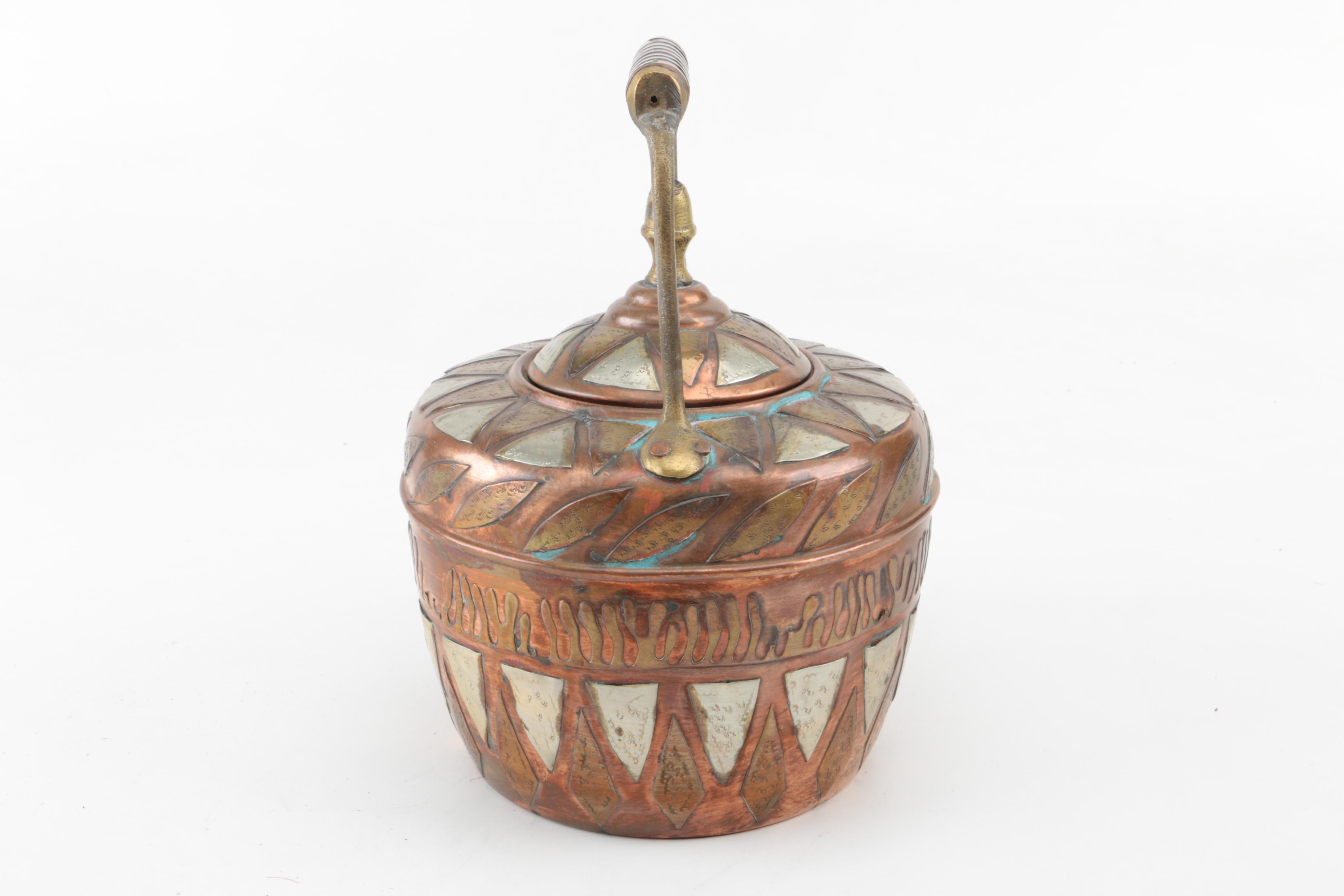 Antique Moroccan Style Copper and Brass Tea Kettle