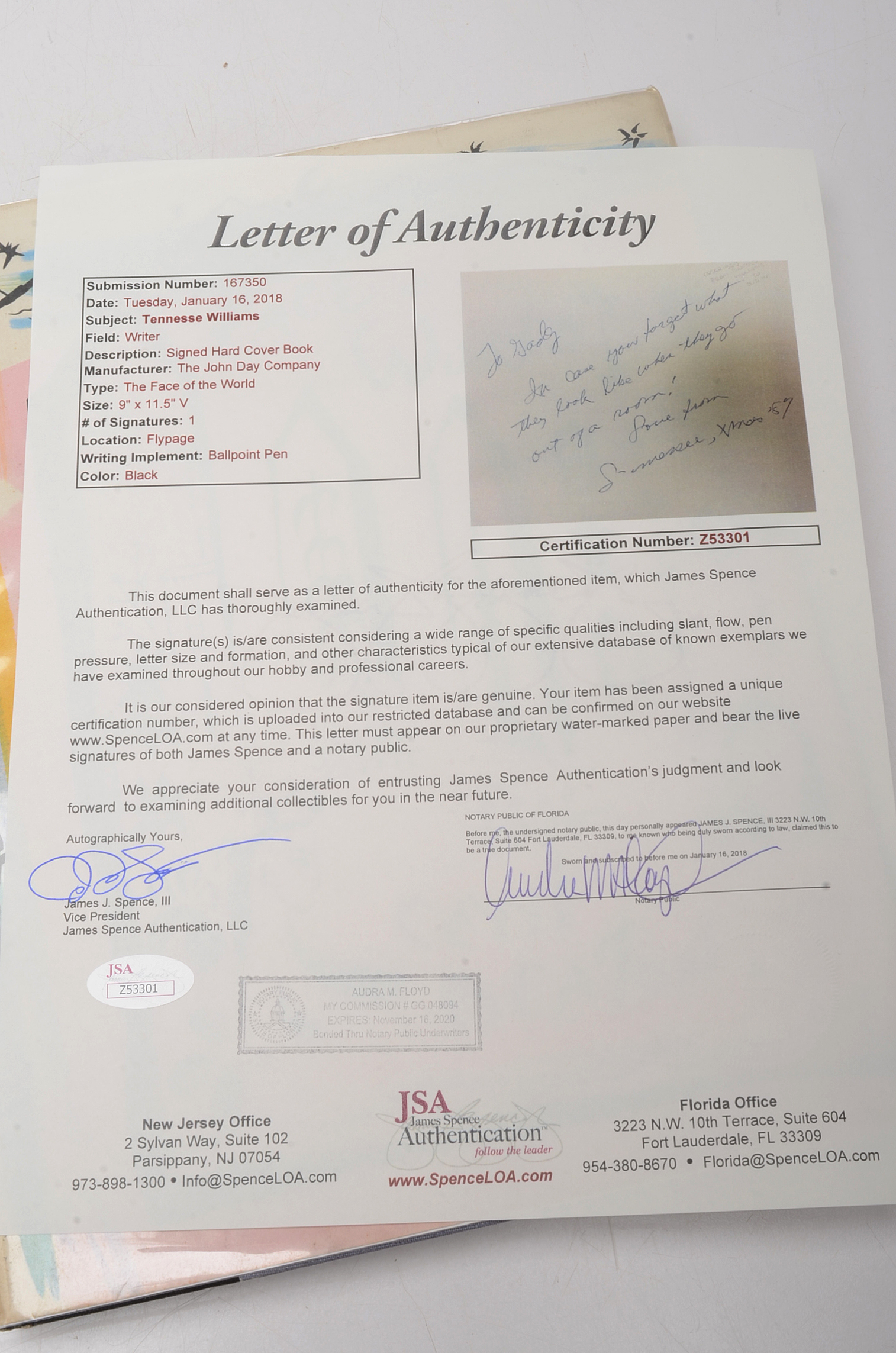 "The Face of the World" by Cecil Beaton signed by Tennessee Williams