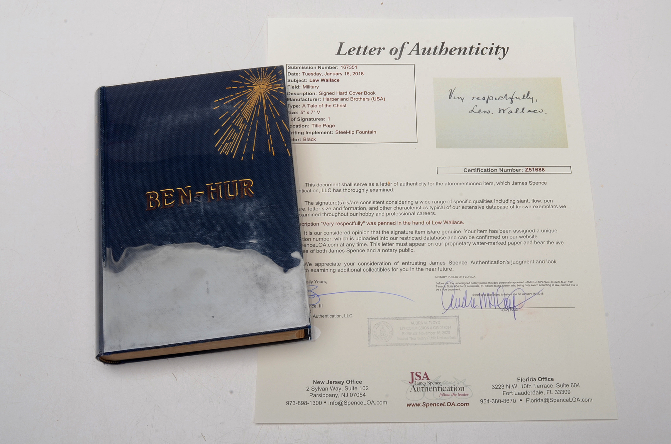 1880 Signed "Ben-Hur" by Lew Wallace