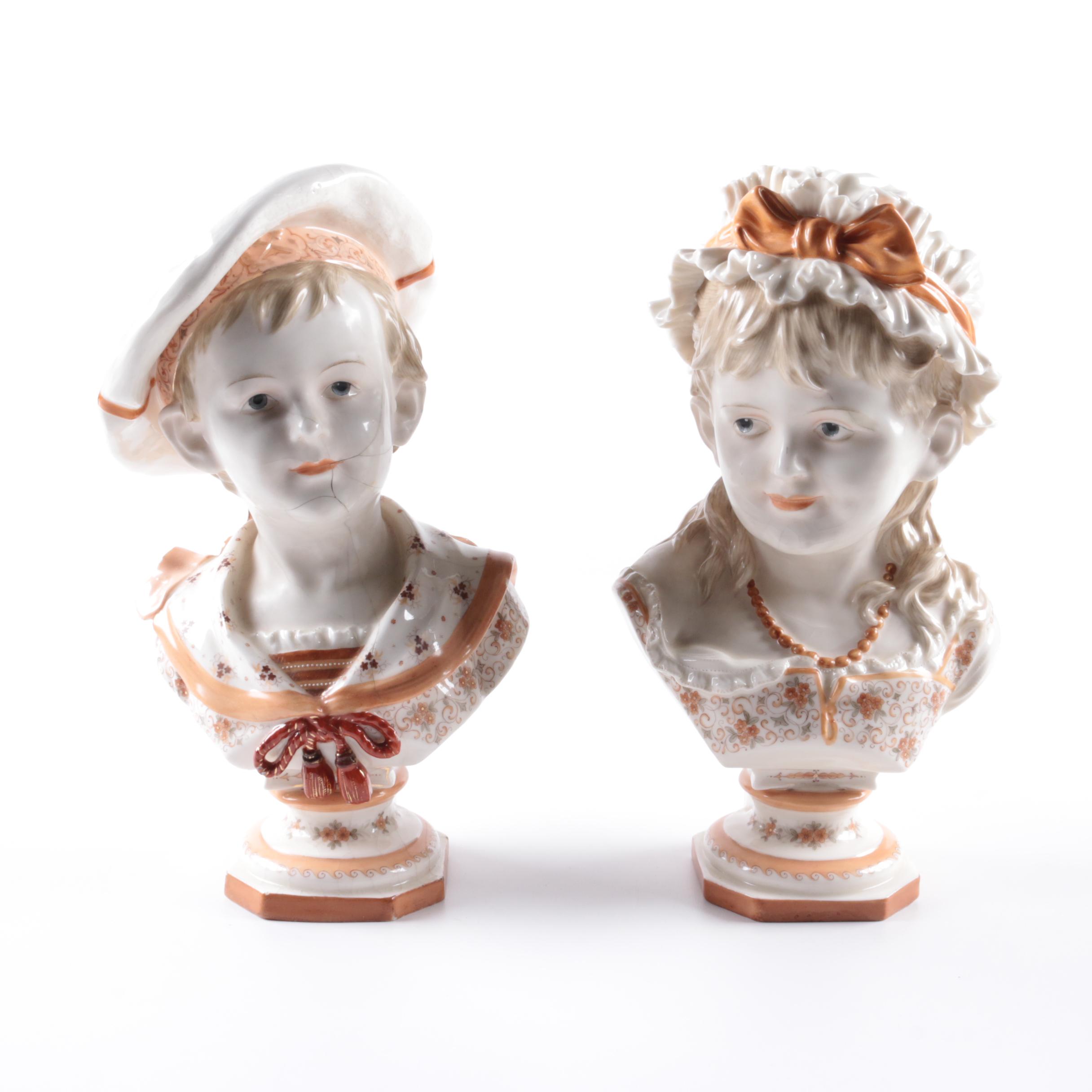 Antique Kister Porzellan-Manufaktur Porcelain Children Busts