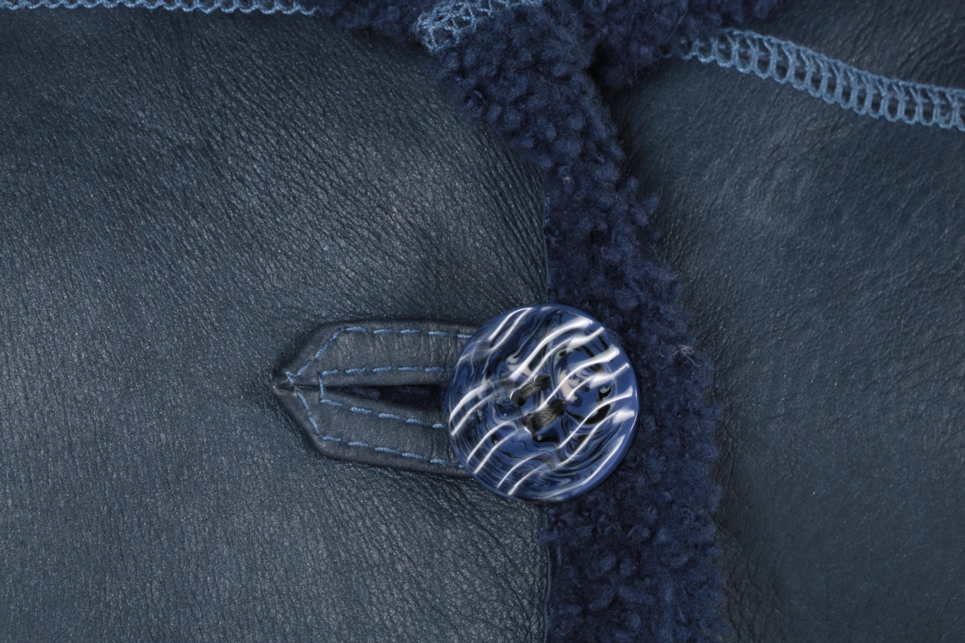 Women's Rosa Mori Irma Paytler Navy Blue Leather and Shearling Coat