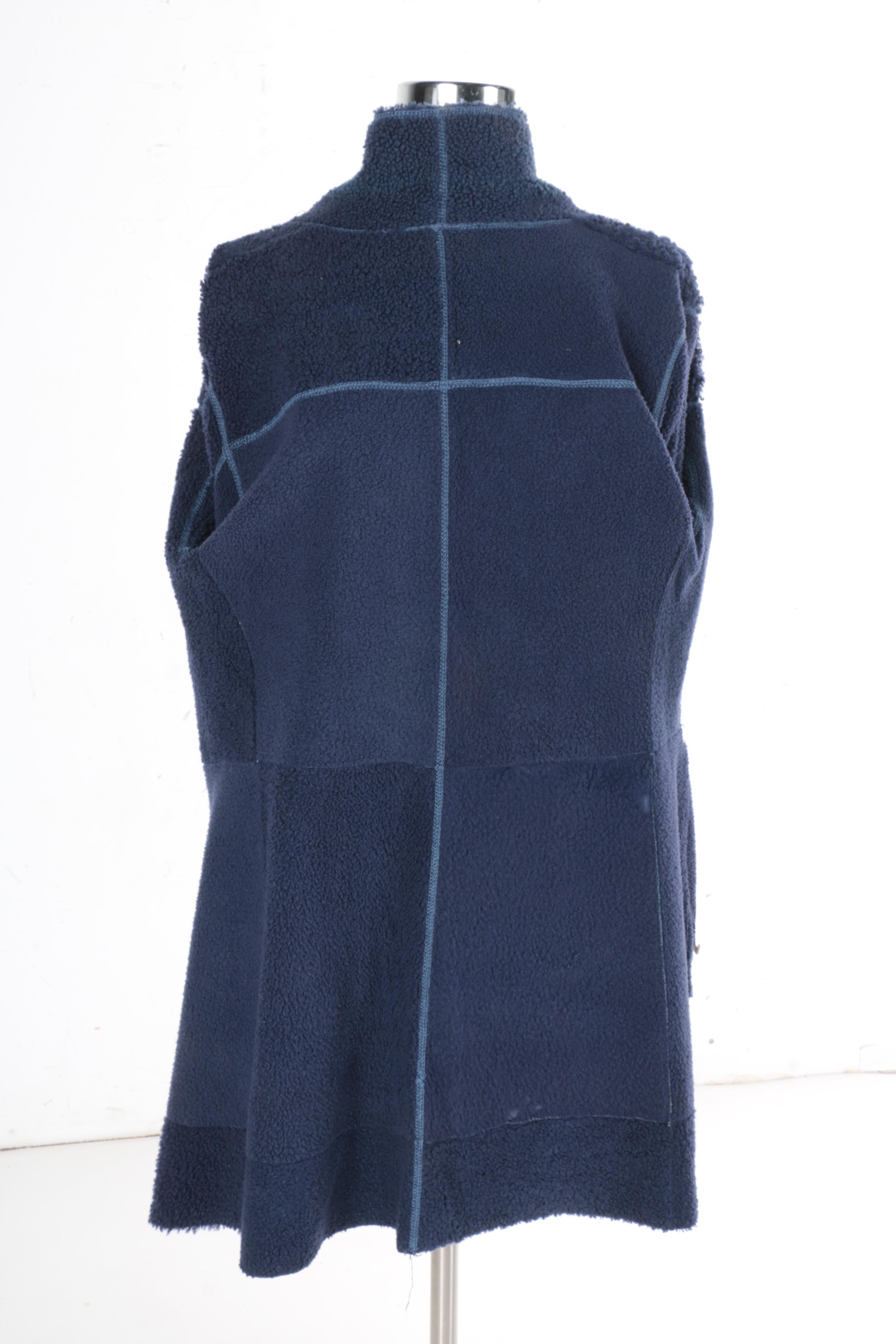 Women's Rosa Mori Irma Paytler Navy Blue Leather and Shearling Coat